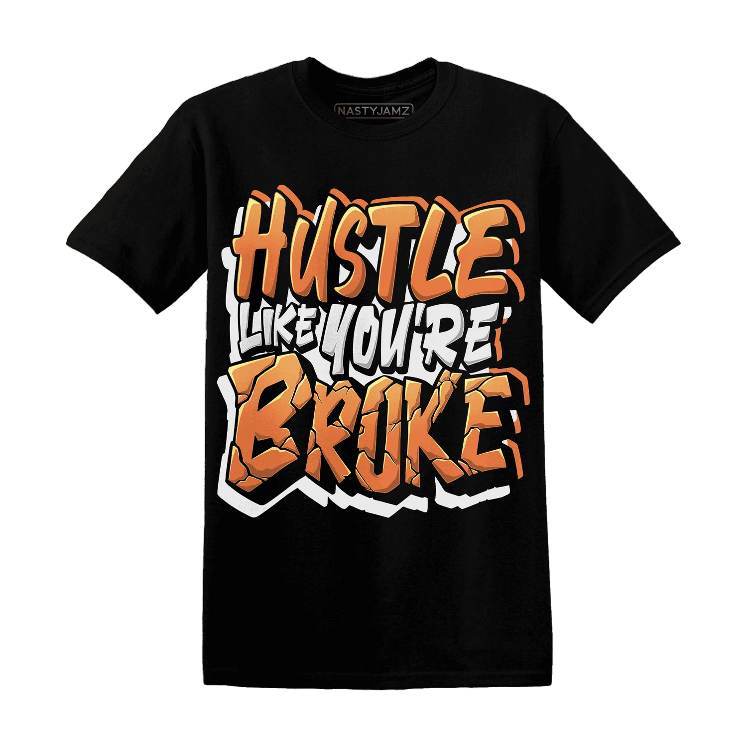 NastyJamz-AM-TW-White-Orange-T-Shirt-Match-Hustle-Like-Broke