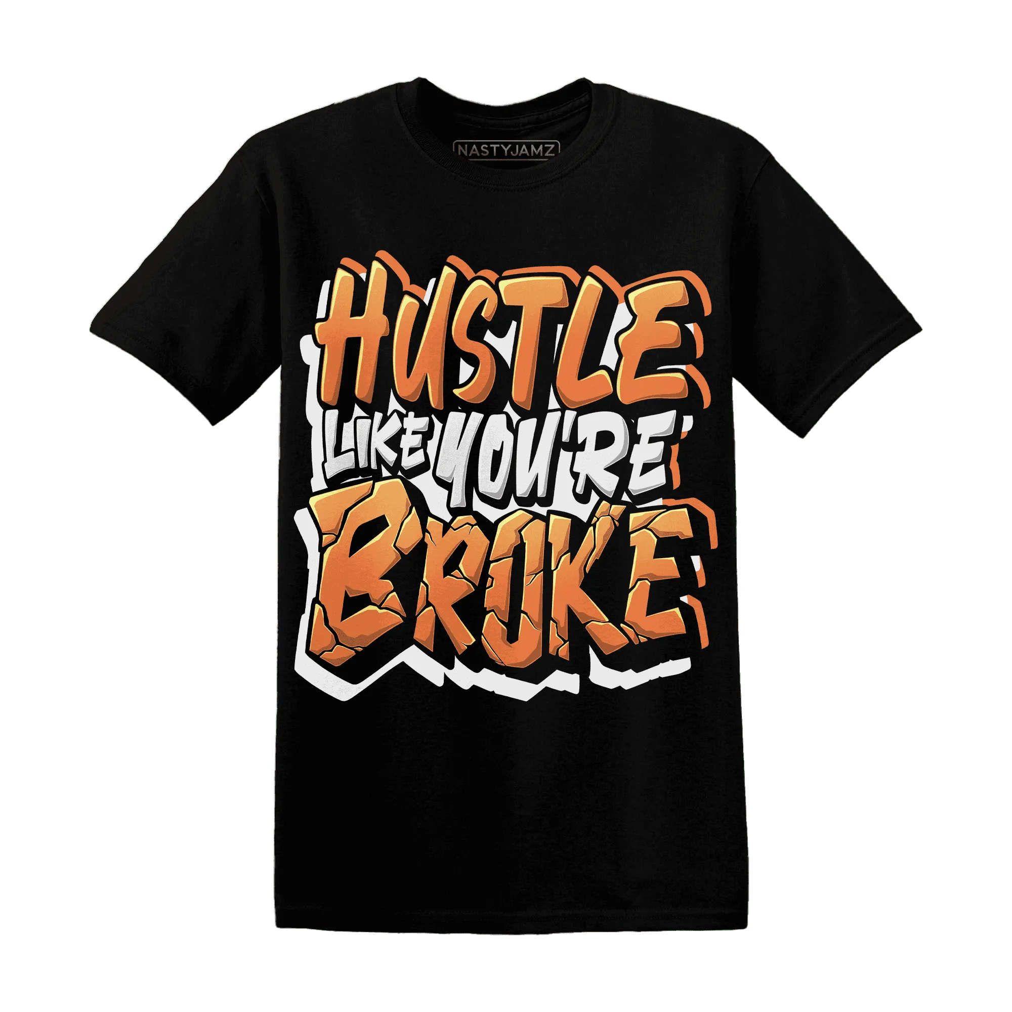 NastyJamz-AM-TW-White-Orange-T-Shirt-Match-Hustle-Like-Broke