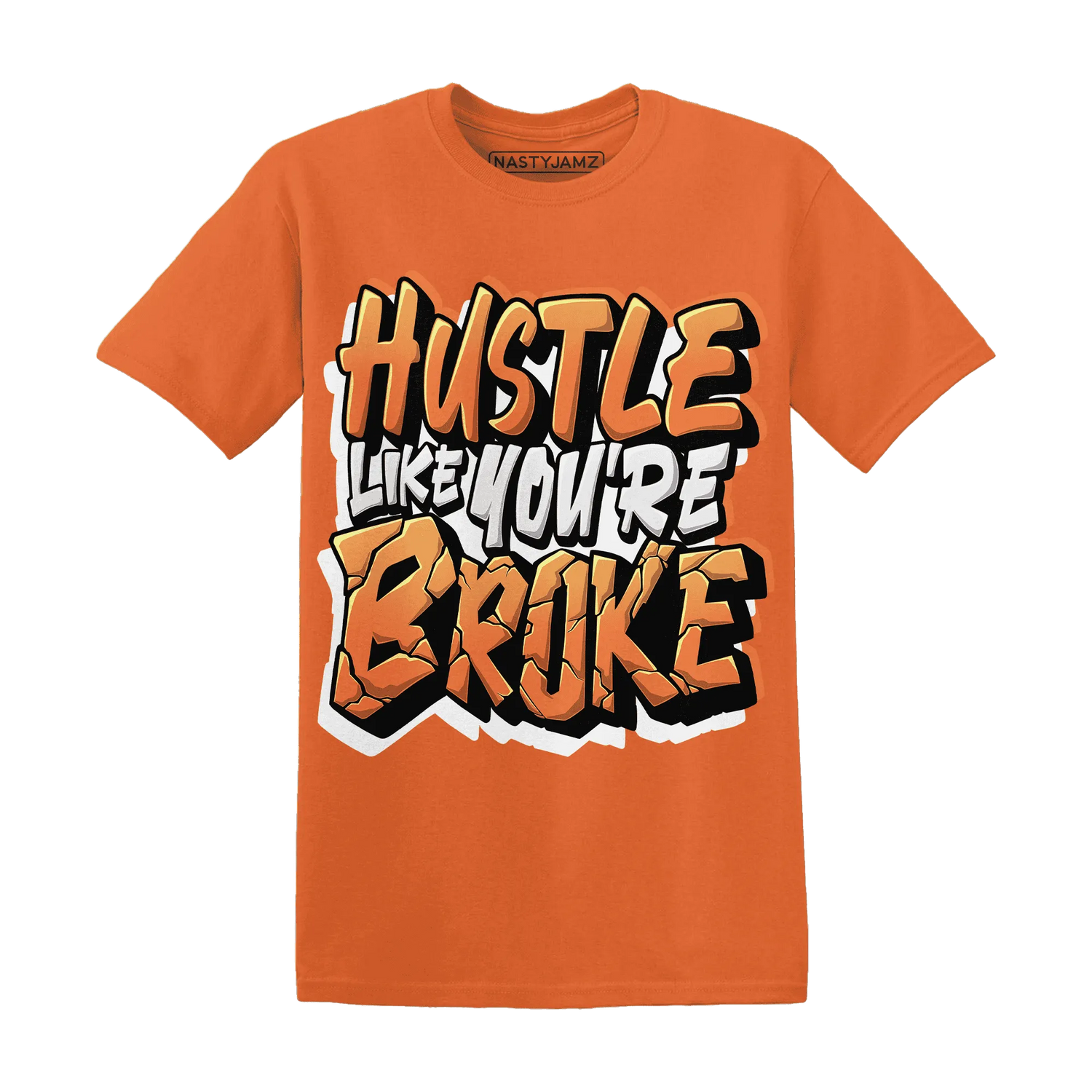 NastyJamz-AM-TW-White-Orange-T-Shirt-Match-Hustle-Like-Broke