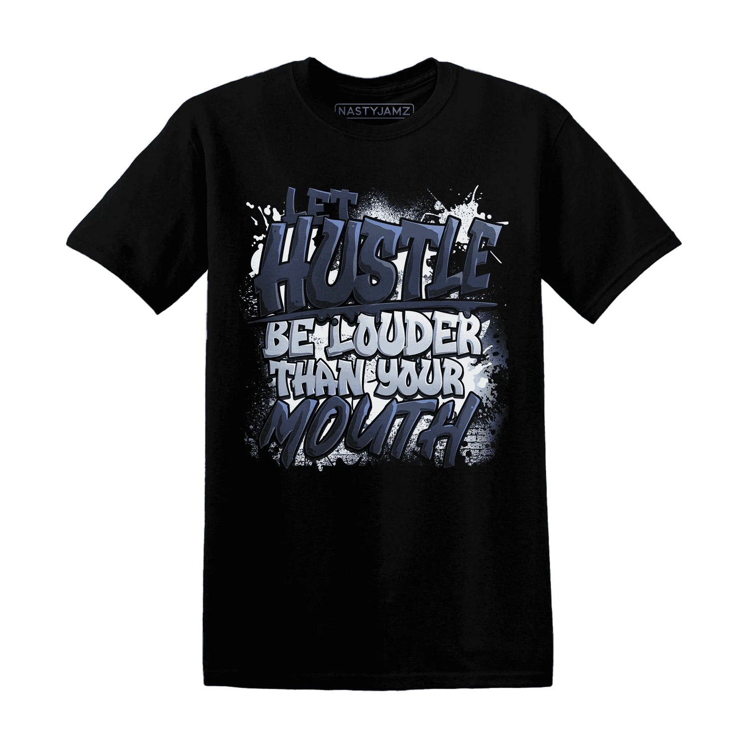NastyJamz-White-Navy-6s-T-Shirt-Match-Hustle-Louder