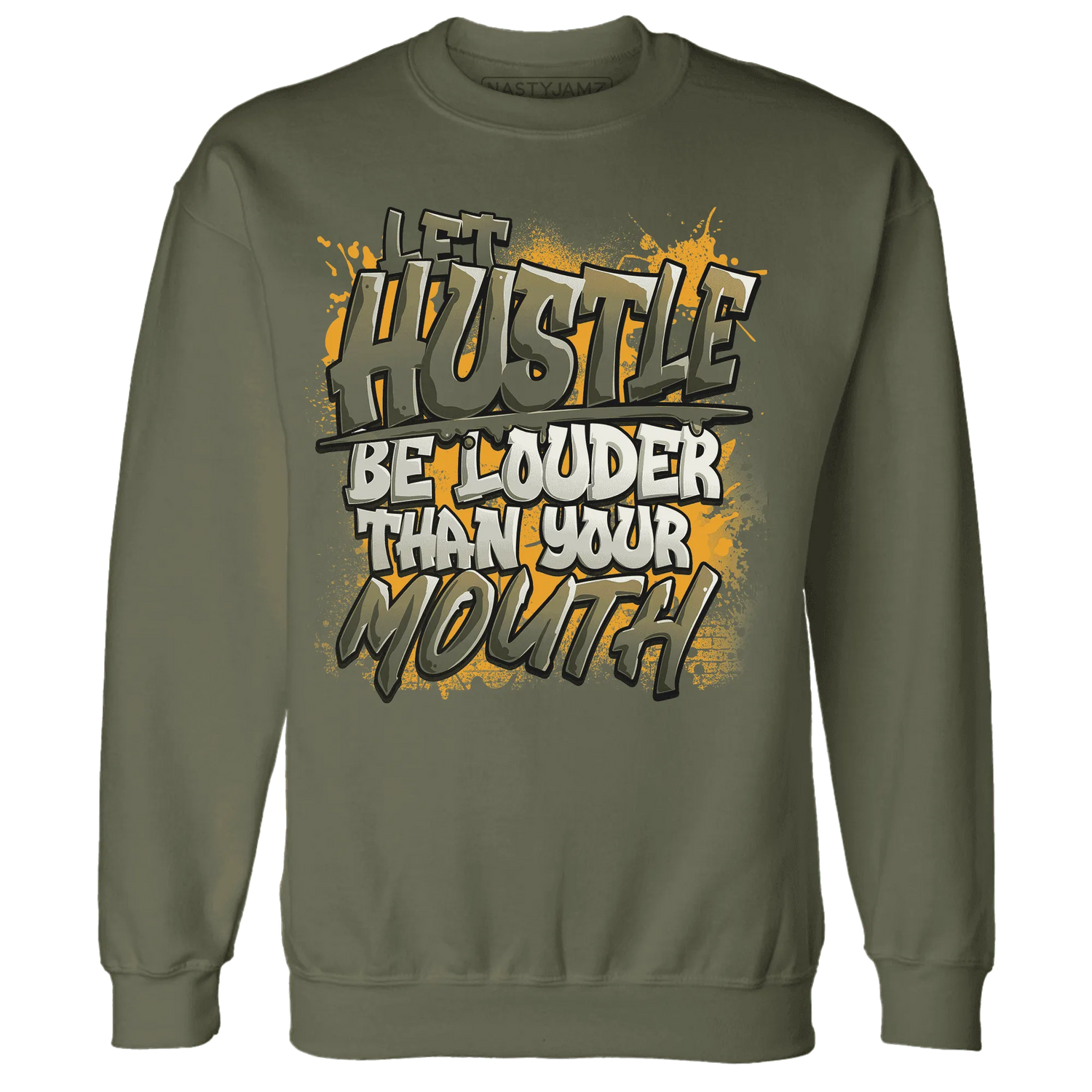 NastyJamz-Olive-5s-Sweatshirt-Match-Hustle-Louder