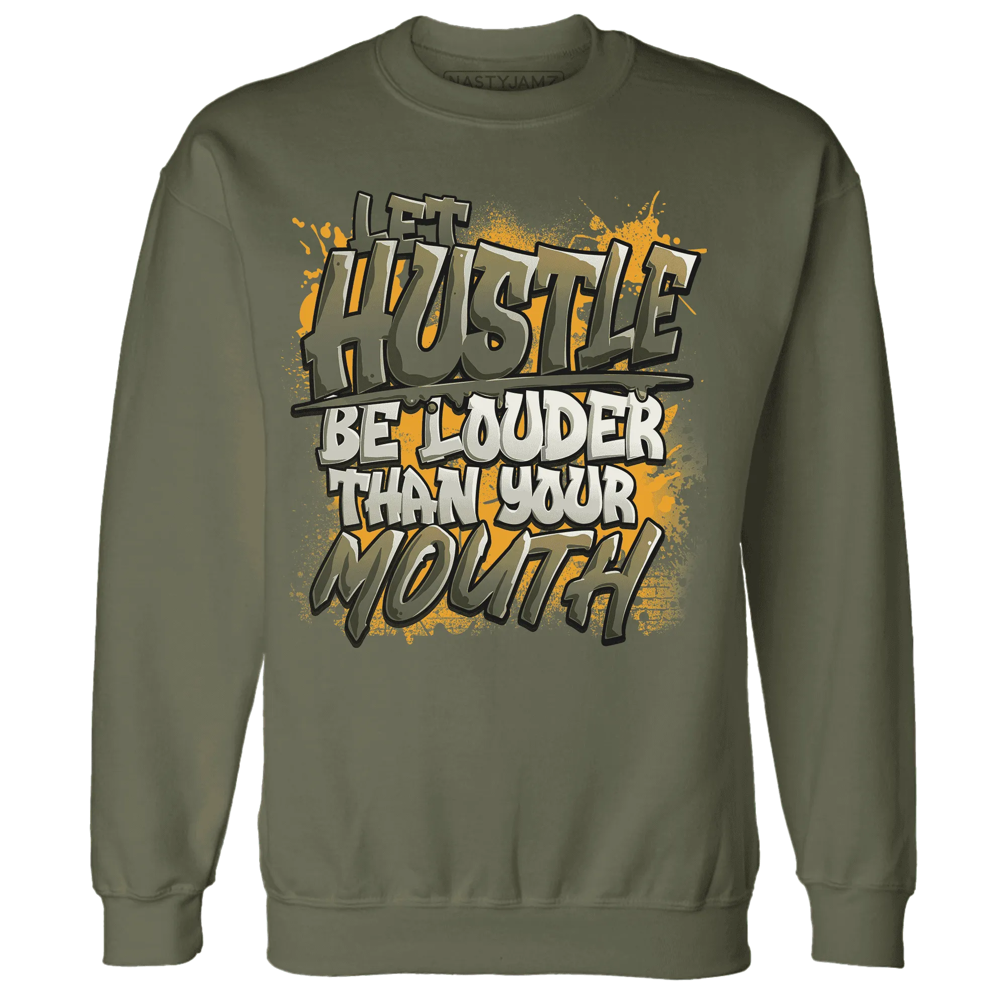 NastyJamz-Olive-5s-Sweatshirt-Match-Hustle-Louder