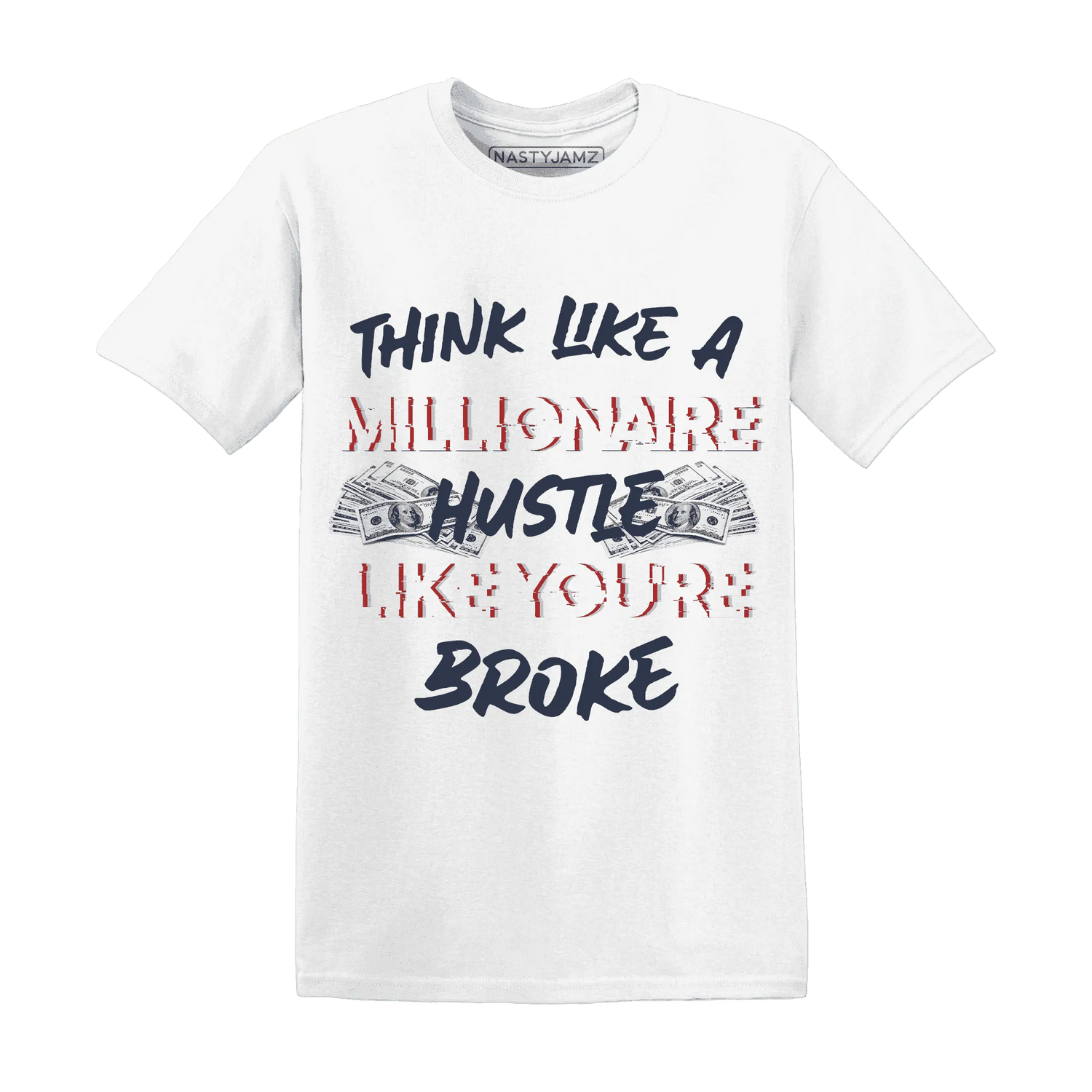 White-Navy-6s-T-Shirt-Match-Hustle-Millionaire