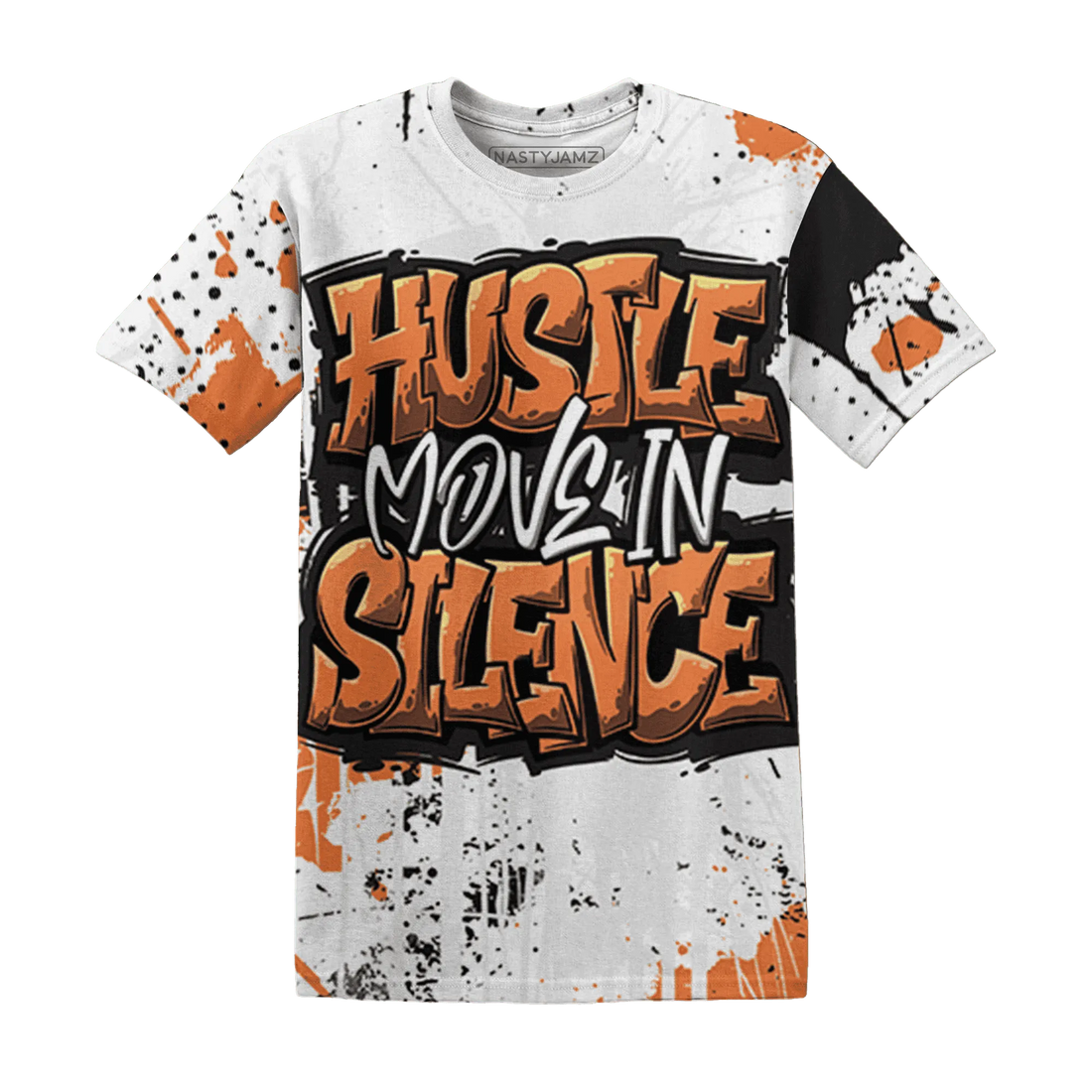 AM-TW-White-Orange-T-Shirt-Match-Hustle-Move-In-Silence-3D