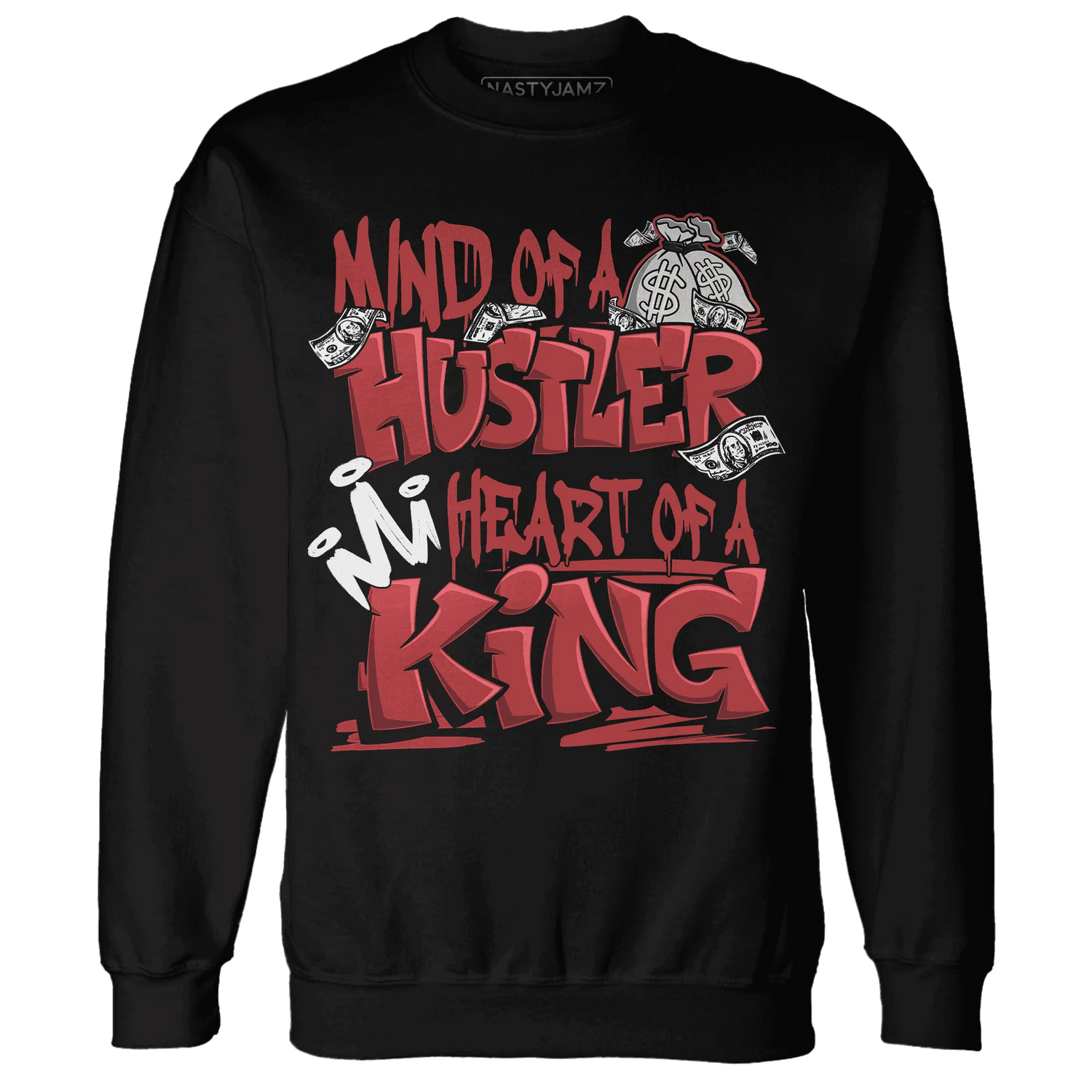 Black-Toe-Reimagined-Red-White-1s-NastyJamz-Sweatshirt-Match-Hustler-Heart-King