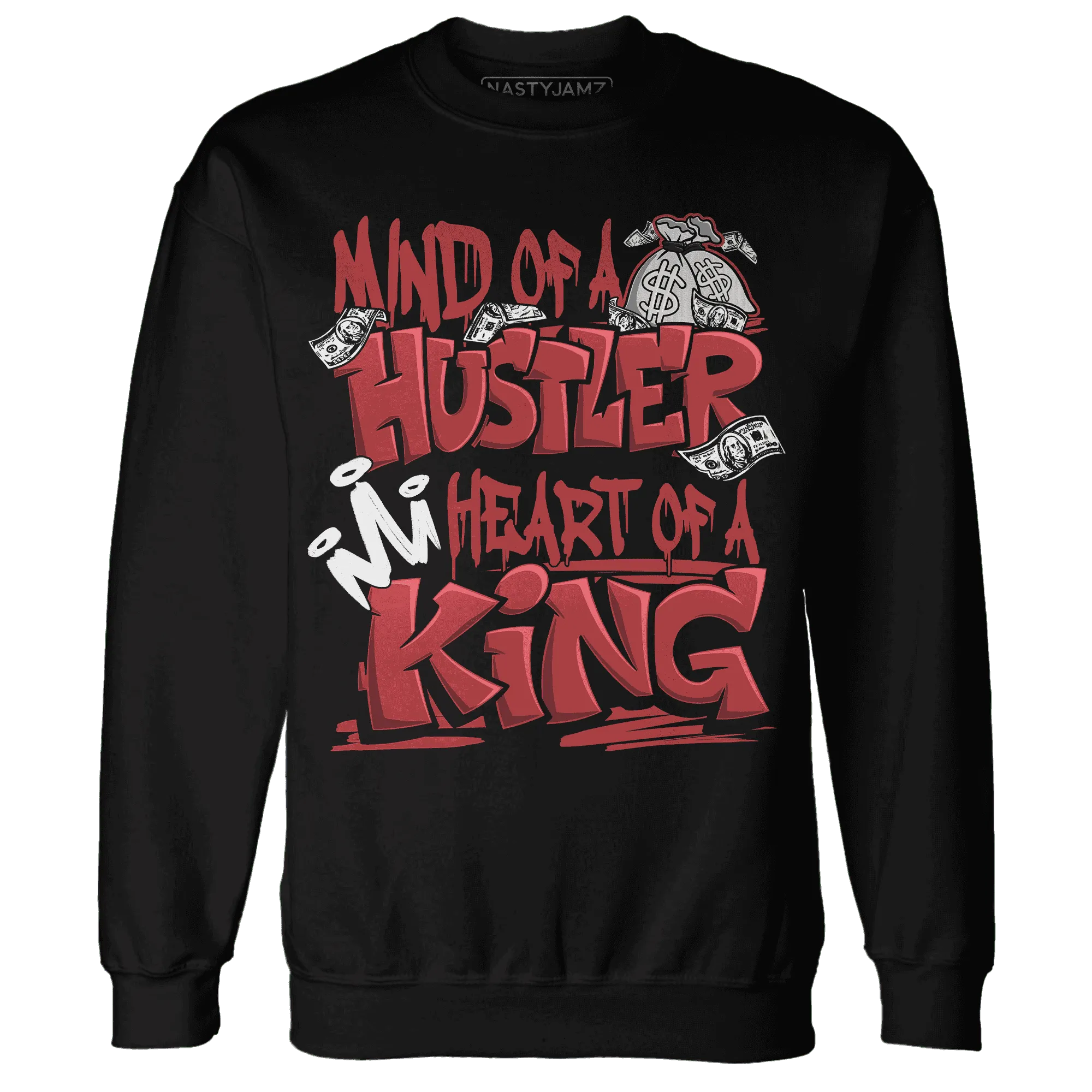 Black-Toe-Reimagined-Red-White-1s-NastyJamz-Sweatshirt-Match-Hustler-Heart-King
