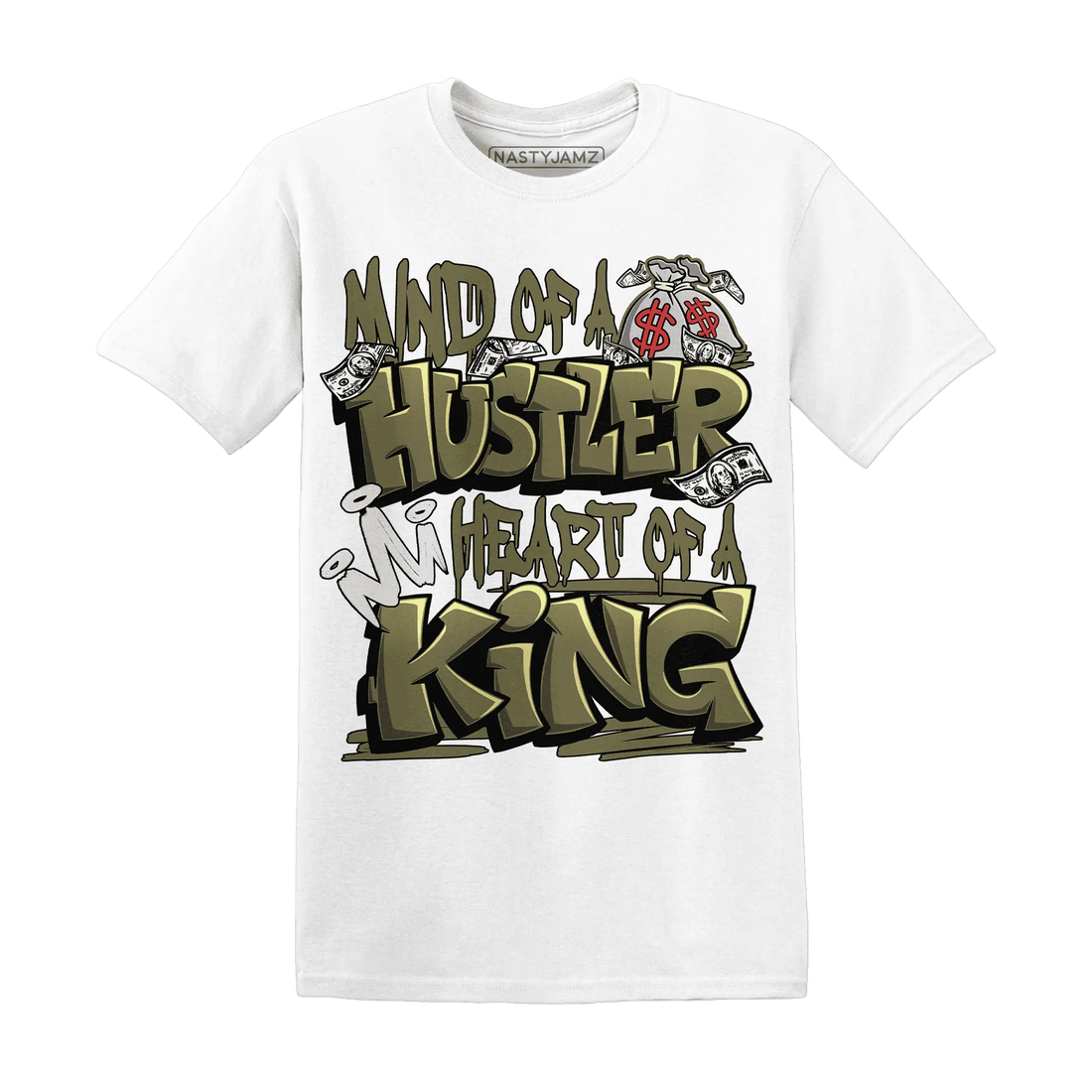 NastyJamz-Medium-Olive-1s-T-Shirt-Match-Hustler-Heart-King
