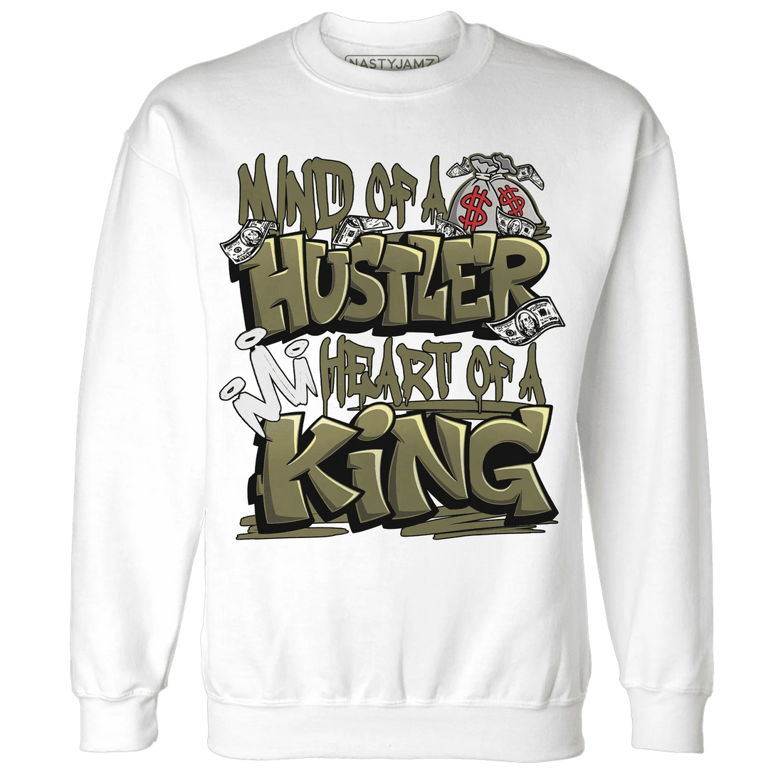 NastyJamz-Medium-Olive-1s-Sweatshirt-Match-Hustler-Heart-King