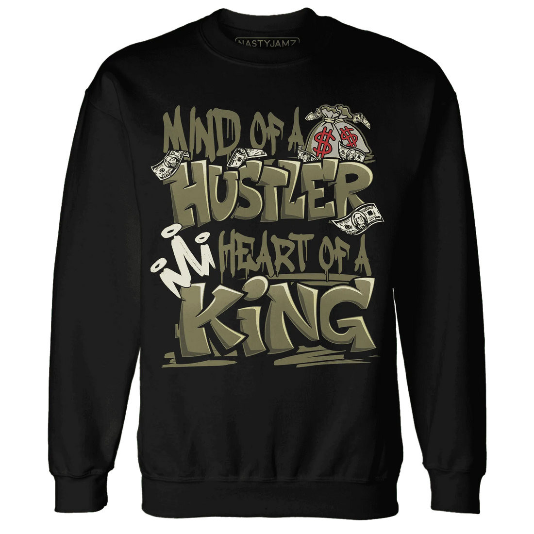 NastyJamz-Medium-Olive-1s-Sweatshirt-Match-Hustler-Heart-King