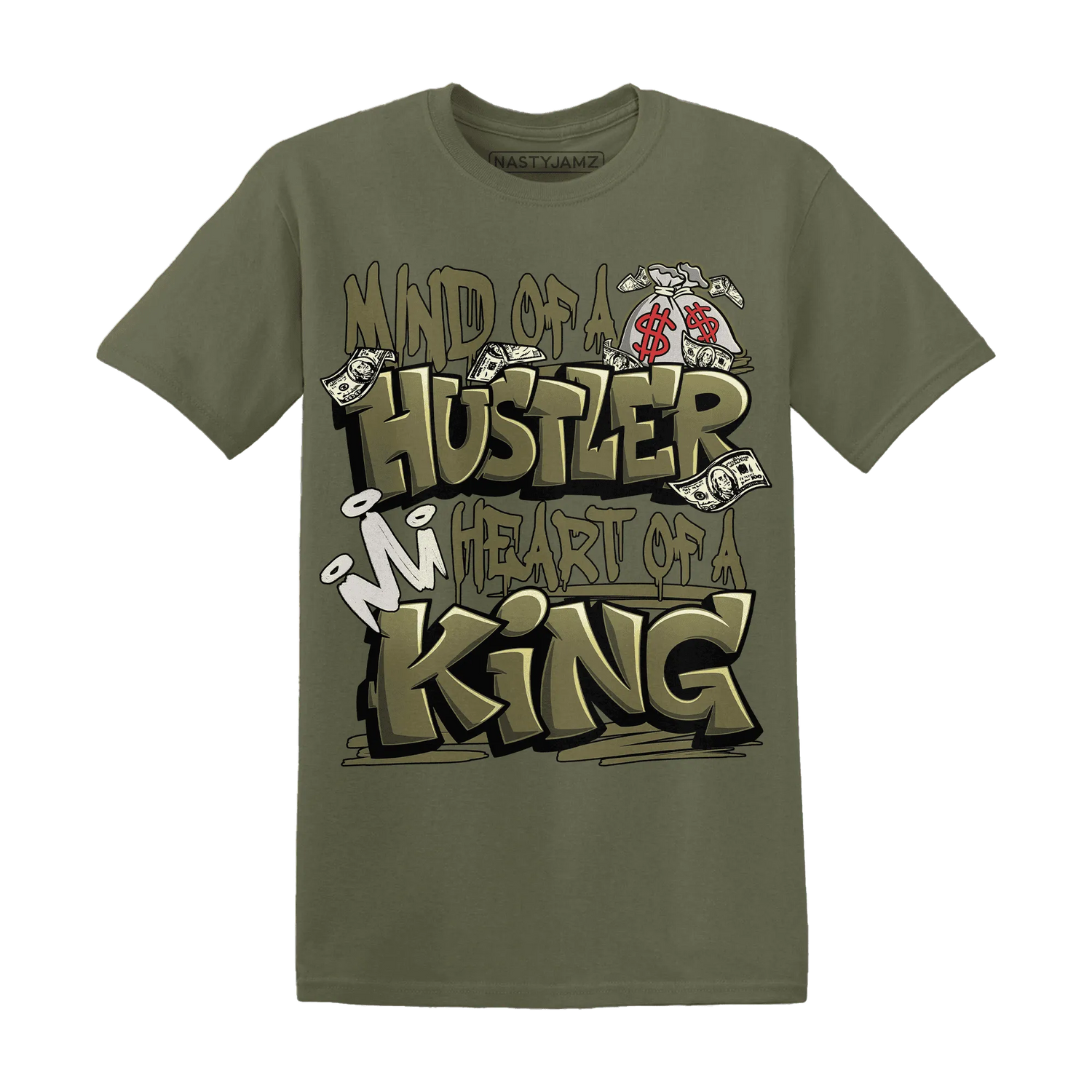 NastyJamz-Medium-Olive-1s-T-Shirt-Match-Hustler-Heart-King