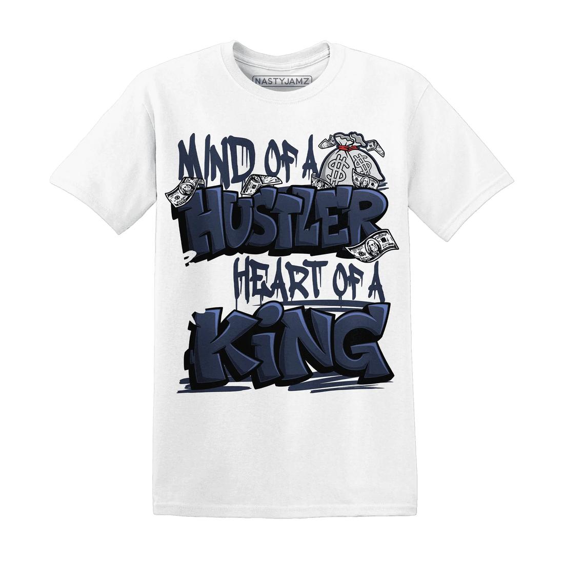 White-Navy-6s-T-Shirt-Match-Hustler-Heart-King