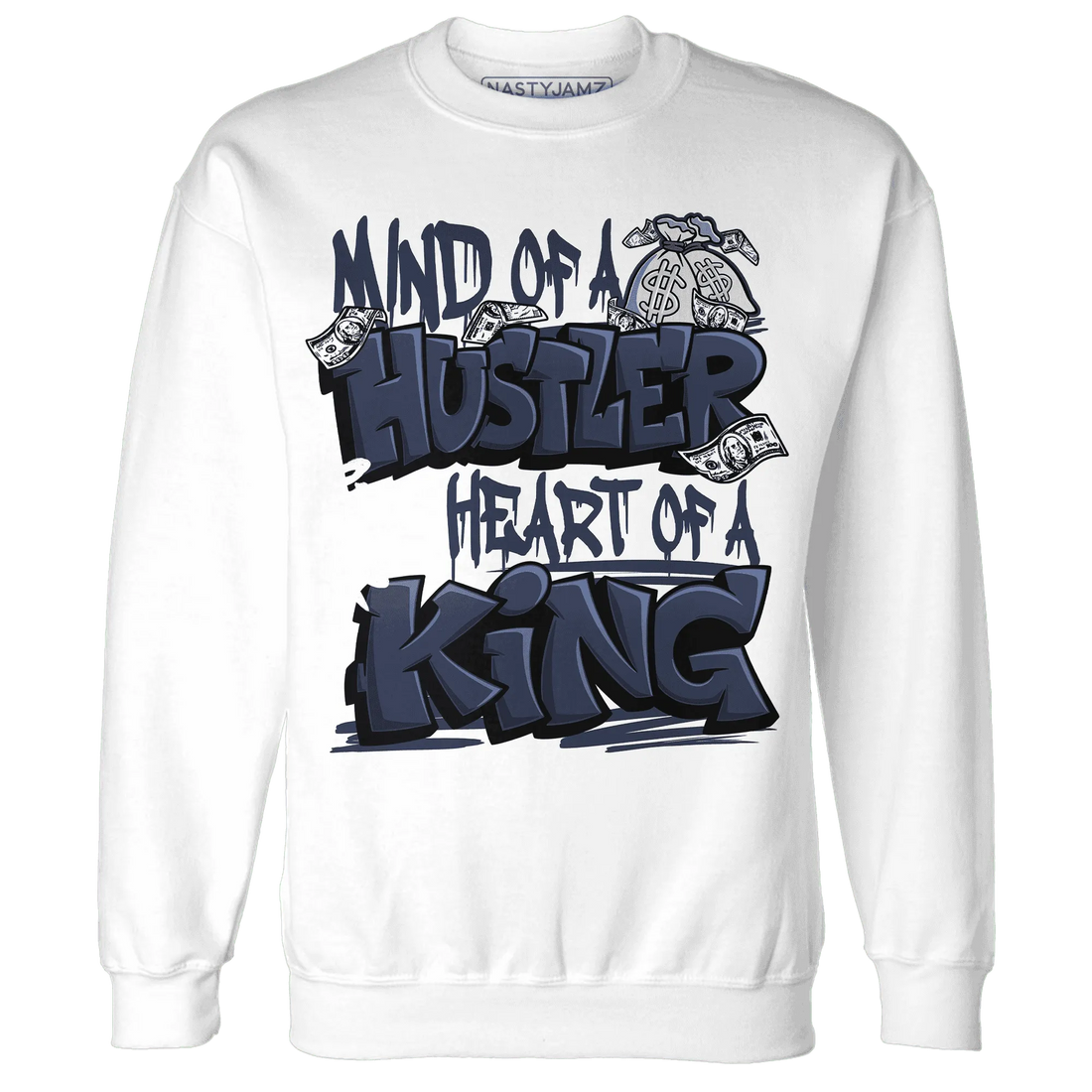 White-Navy-6s-Sweatshirt-Match-Hustler-Heart-King