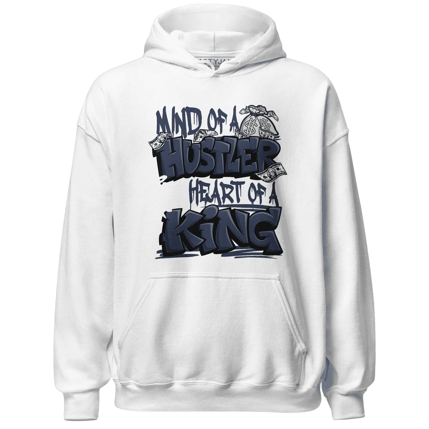 White-Navy-6s-Hoodie-Match-Hustler-Heart-King
