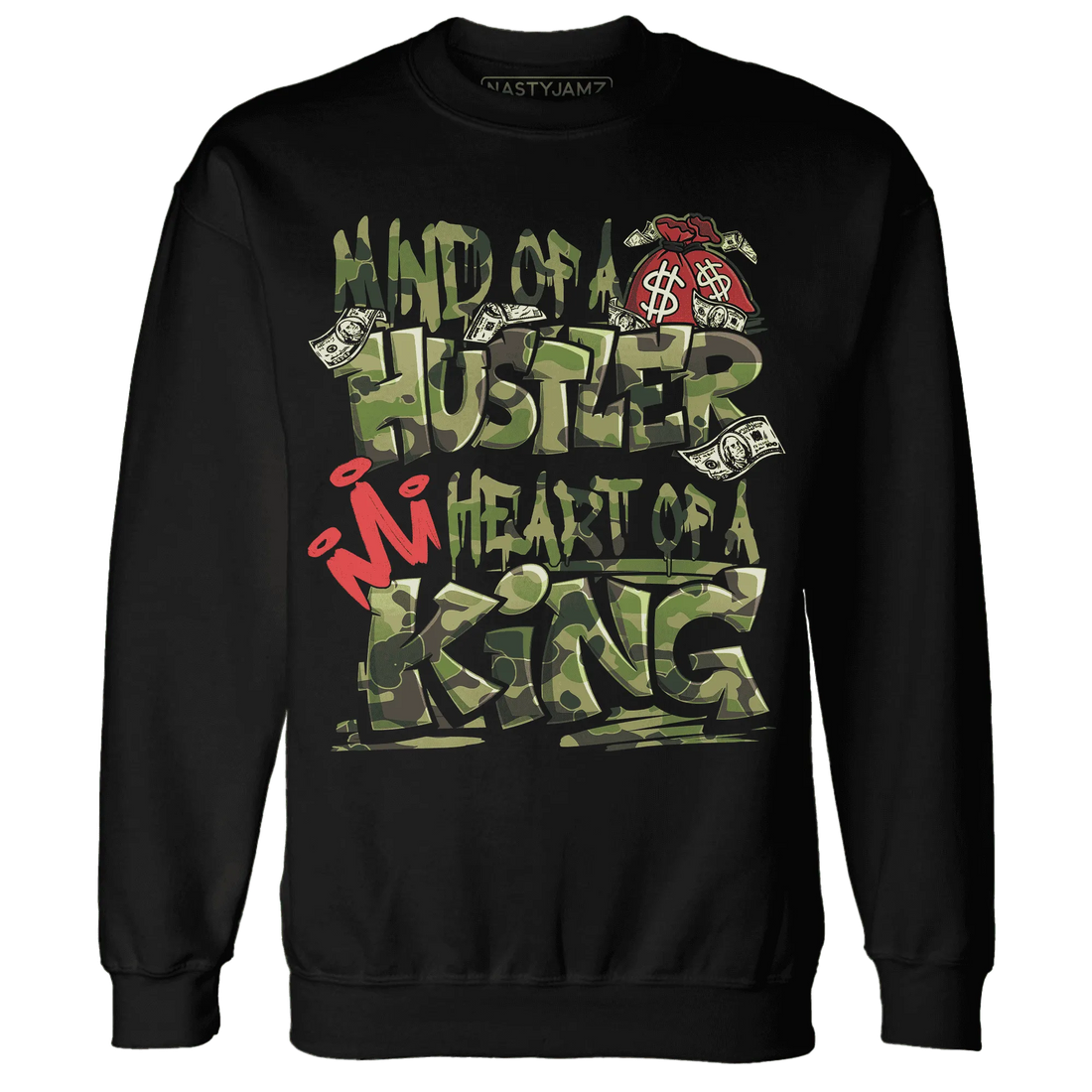 AM-90-Dark-Sage-Solar-Red-NastyJamz-Sweatshirt-Match-Hustler-Heart-King