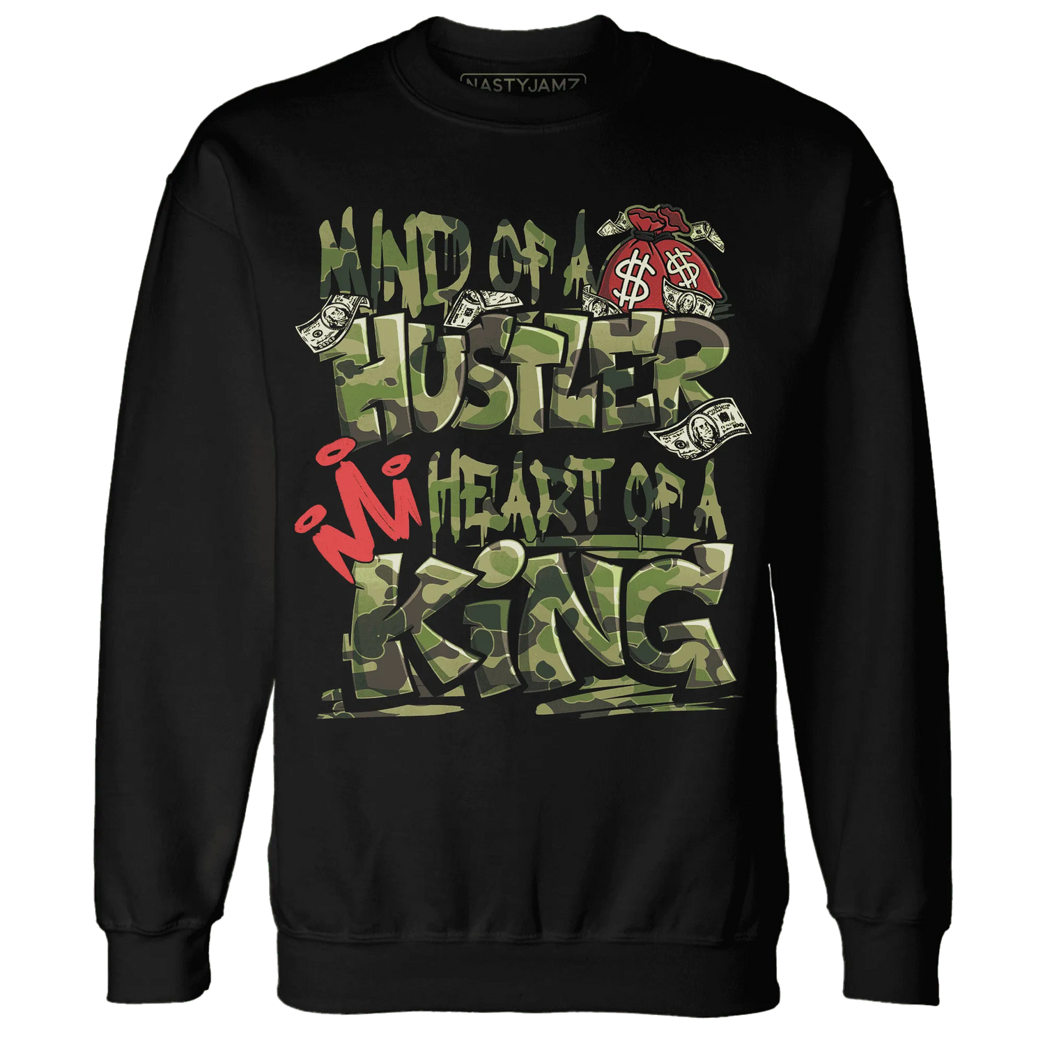 AM-90-Dark-Sage-Solar-Red-NastyJamz-Sweatshirt-Match-Hustler-Heart-King