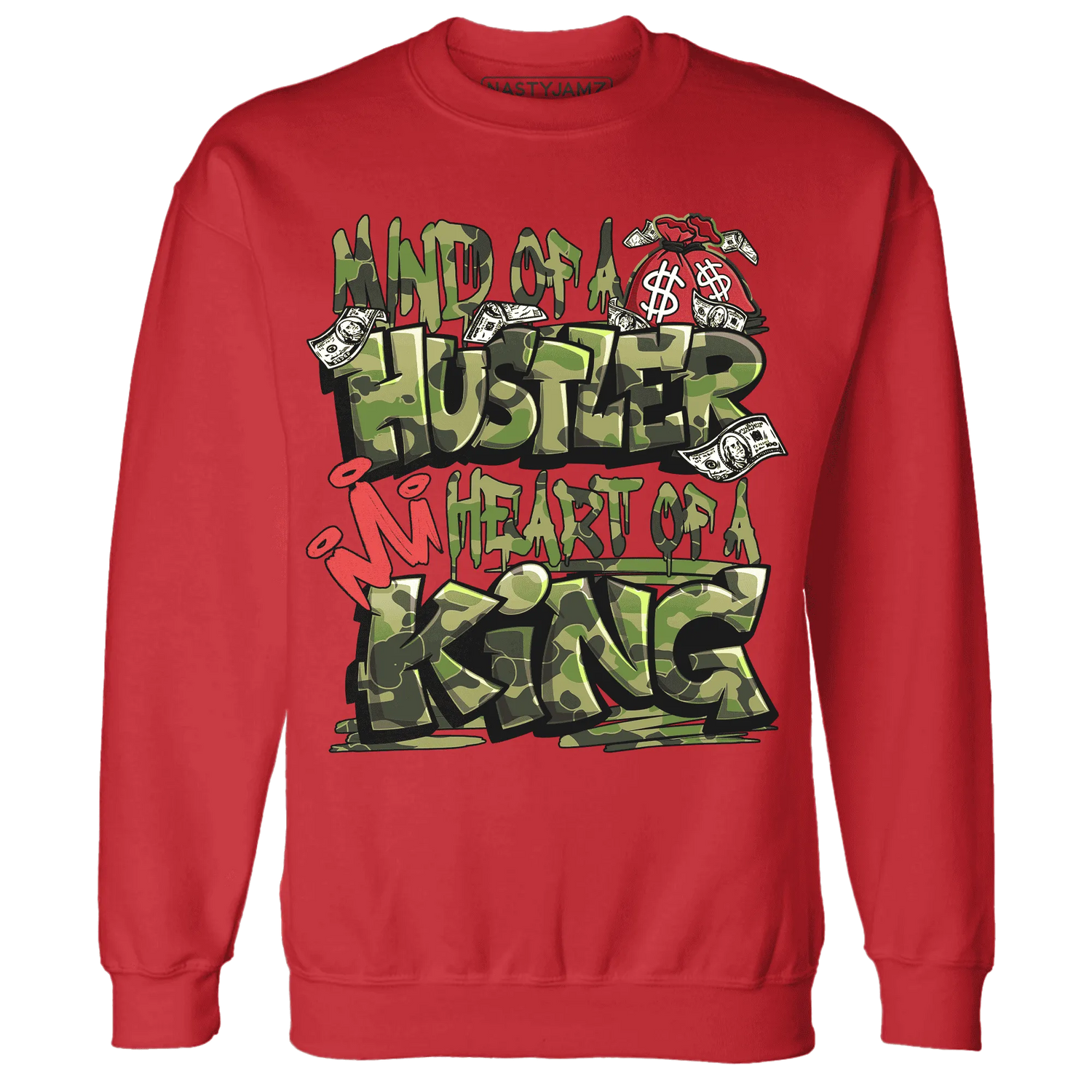 AM-90-Dark-Sage-Solar-Red-NastyJamz-Sweatshirt-Match-Hustler-Heart-King