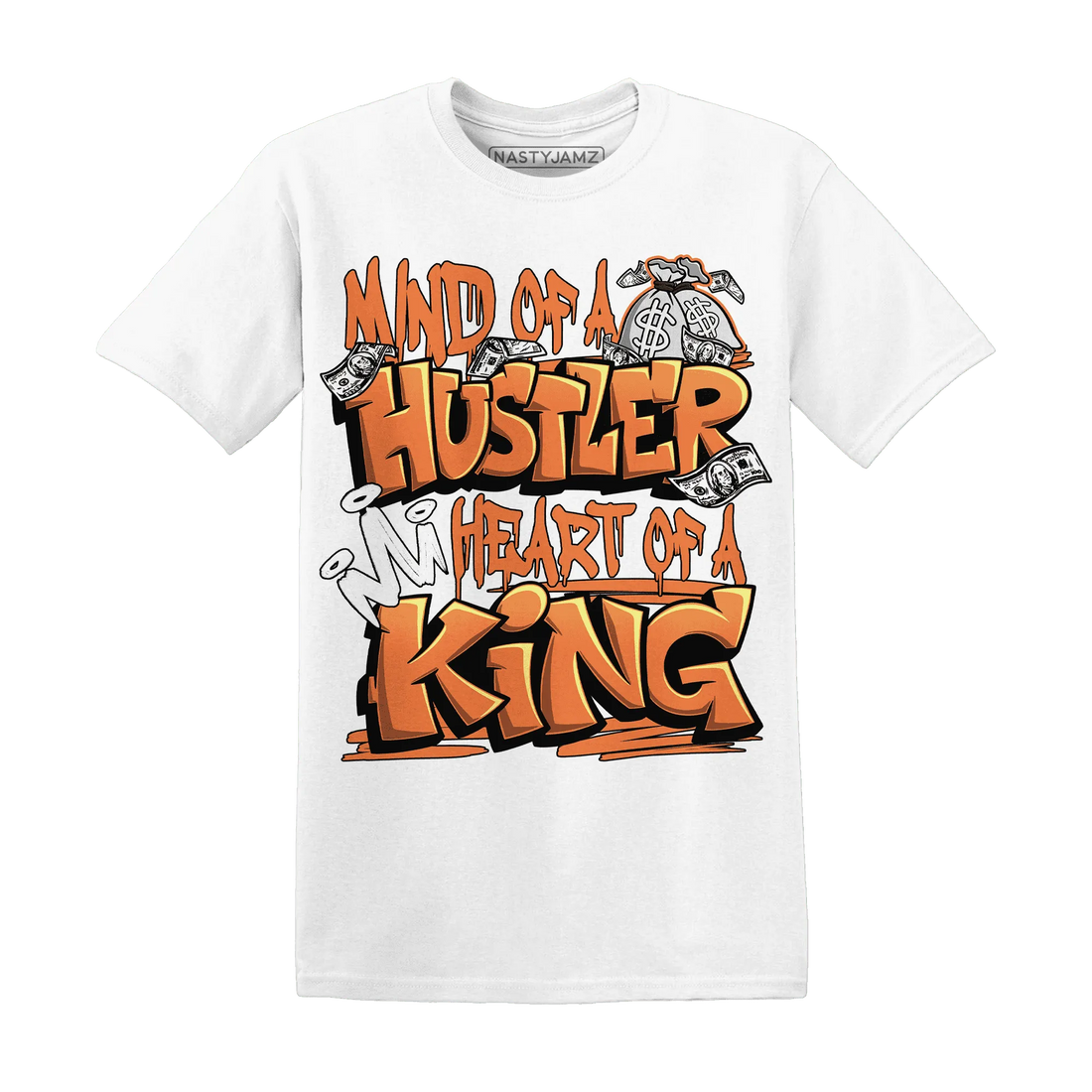 NastyJamz-AM-TW-White-Orange-T-Shirt-Match-Hustler-Heart-King