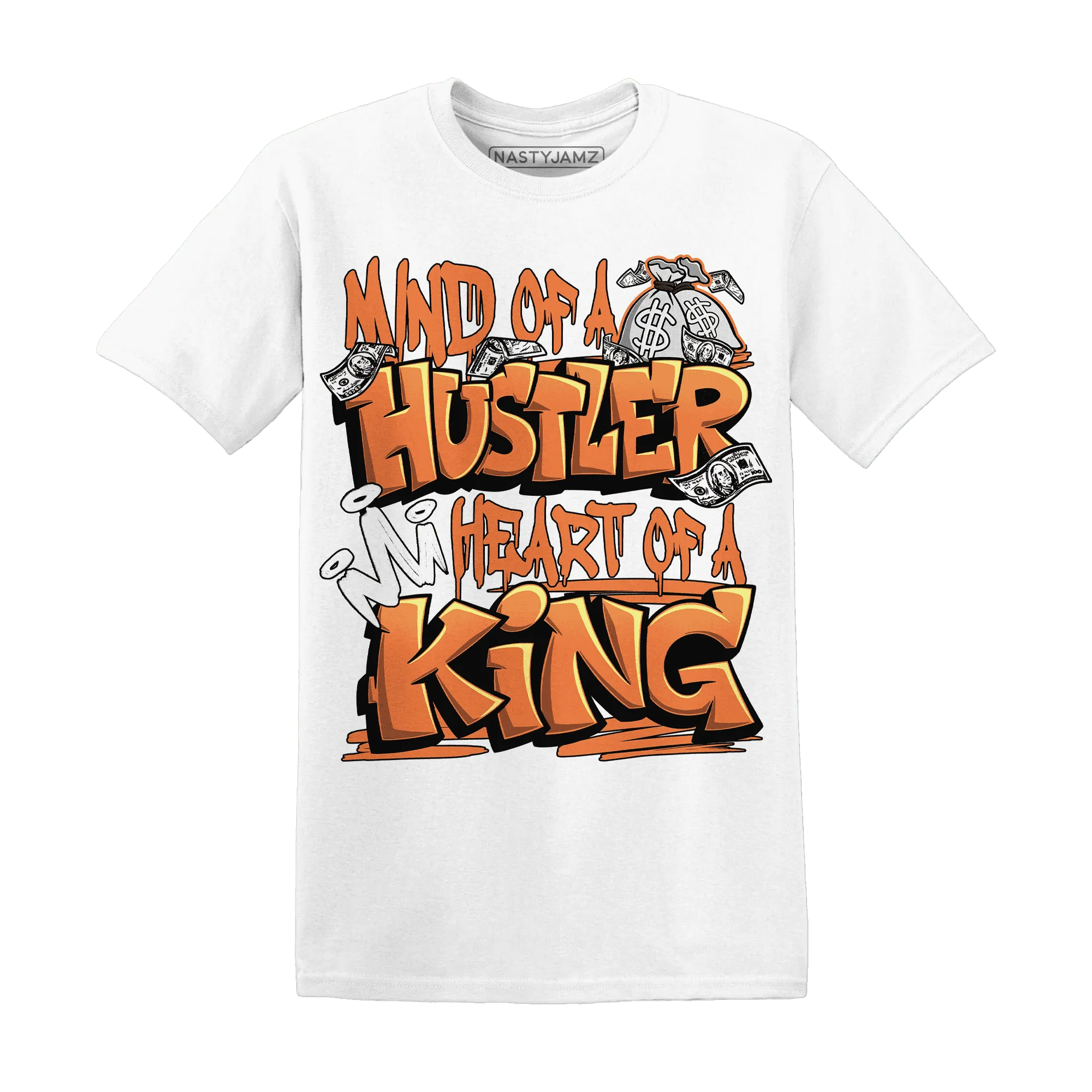 NastyJamz-AM-TW-White-Orange-T-Shirt-Match-Hustler-Heart-King