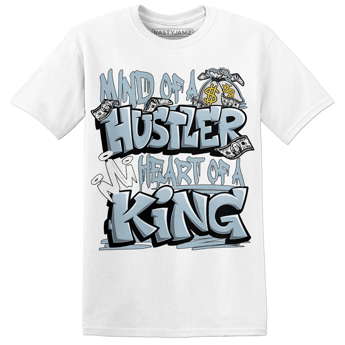 Blue Grey 13s T Shirt Match Hustler Heart King - NastyJamz