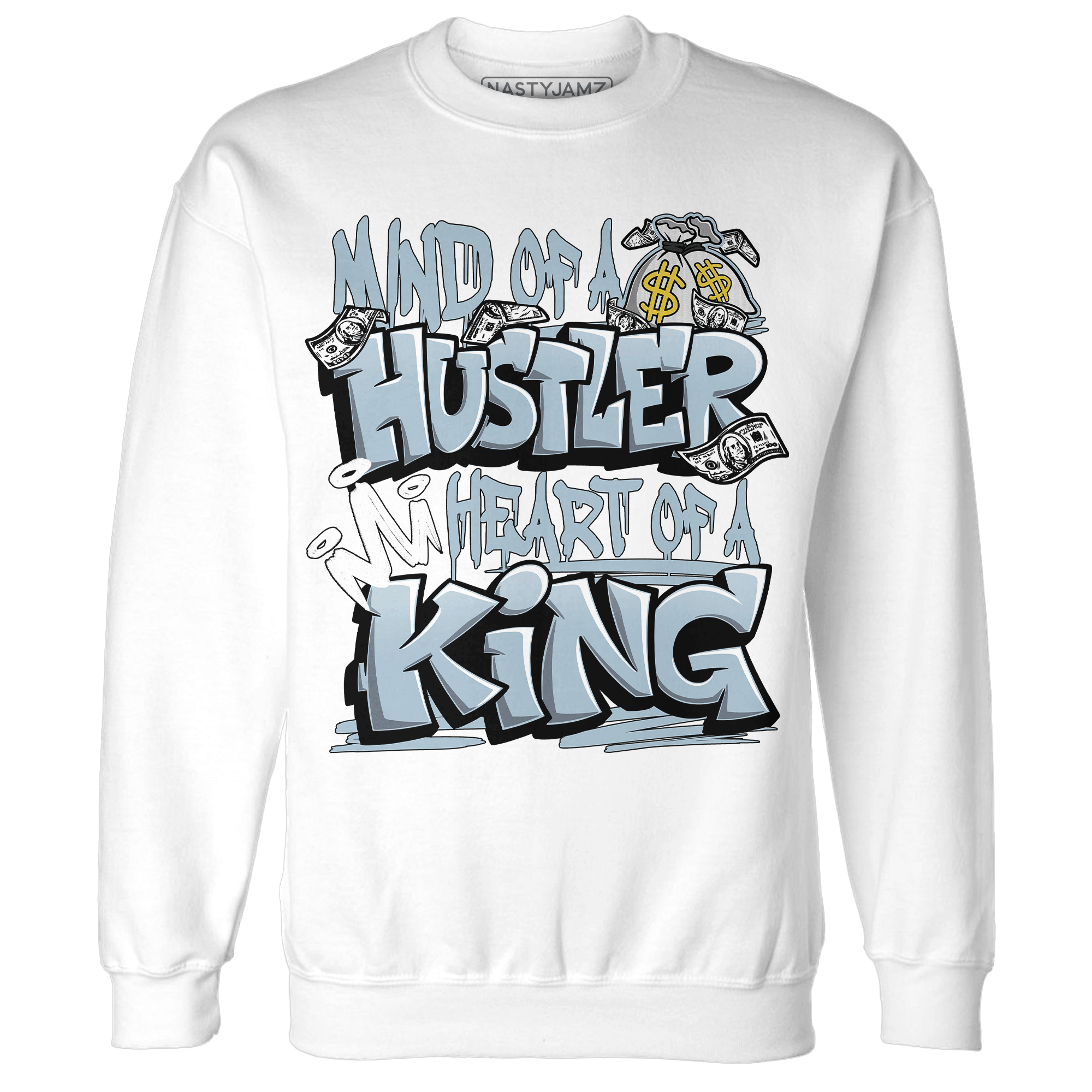 Blue Grey 13s Sweatshirt Match Hustler Heart King - NastyJamz
