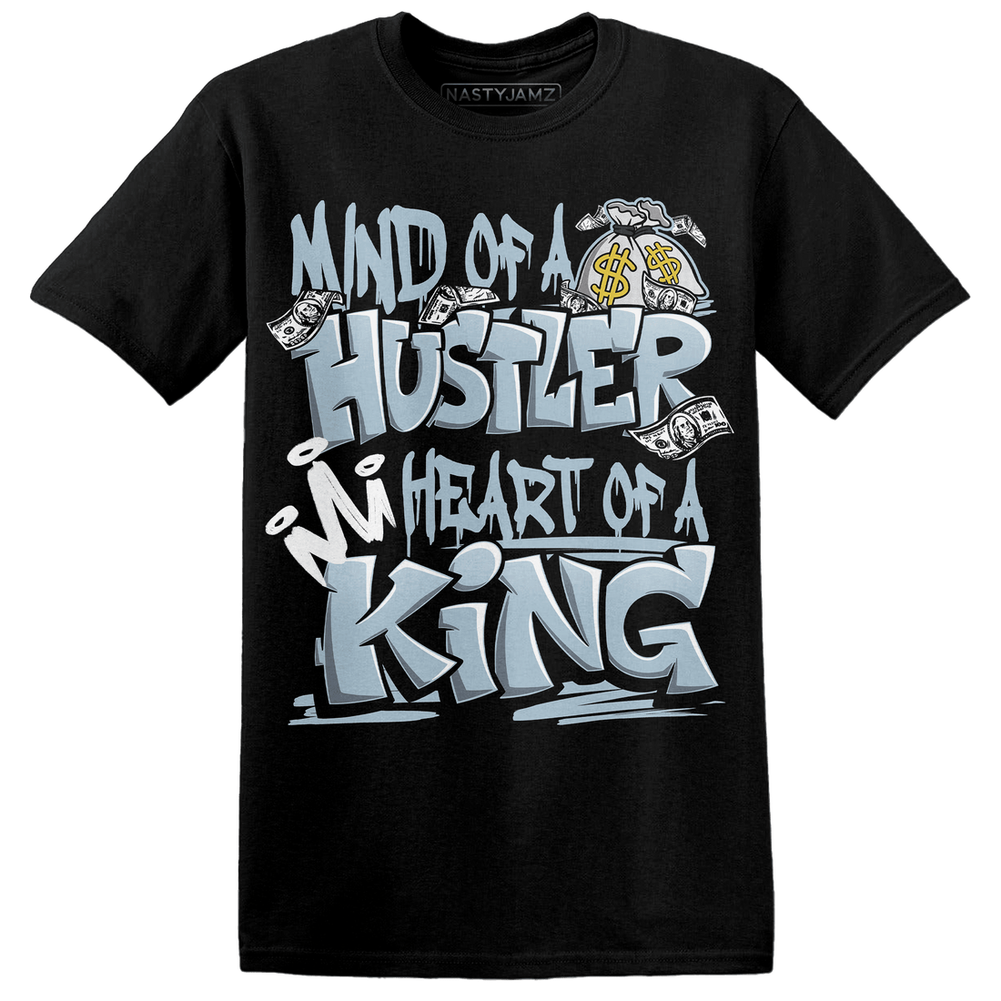 Blue Grey 13s T Shirt Match Hustler Heart King - NastyJamz