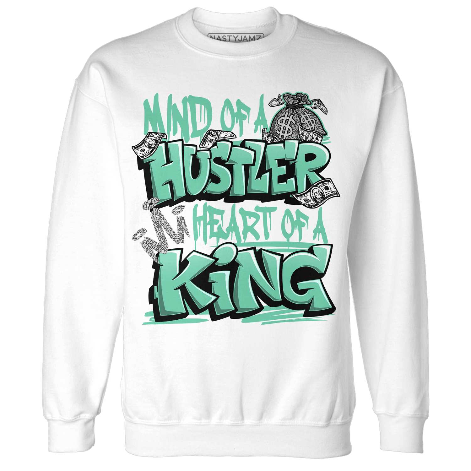 Green Glow 3s Sweatshirt Match Hustler Heart King - NastyJamz