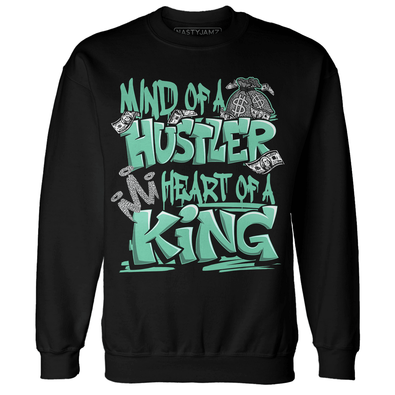 Green Glow 3s Sweatshirt Match Hustler Heart King - NastyJamz