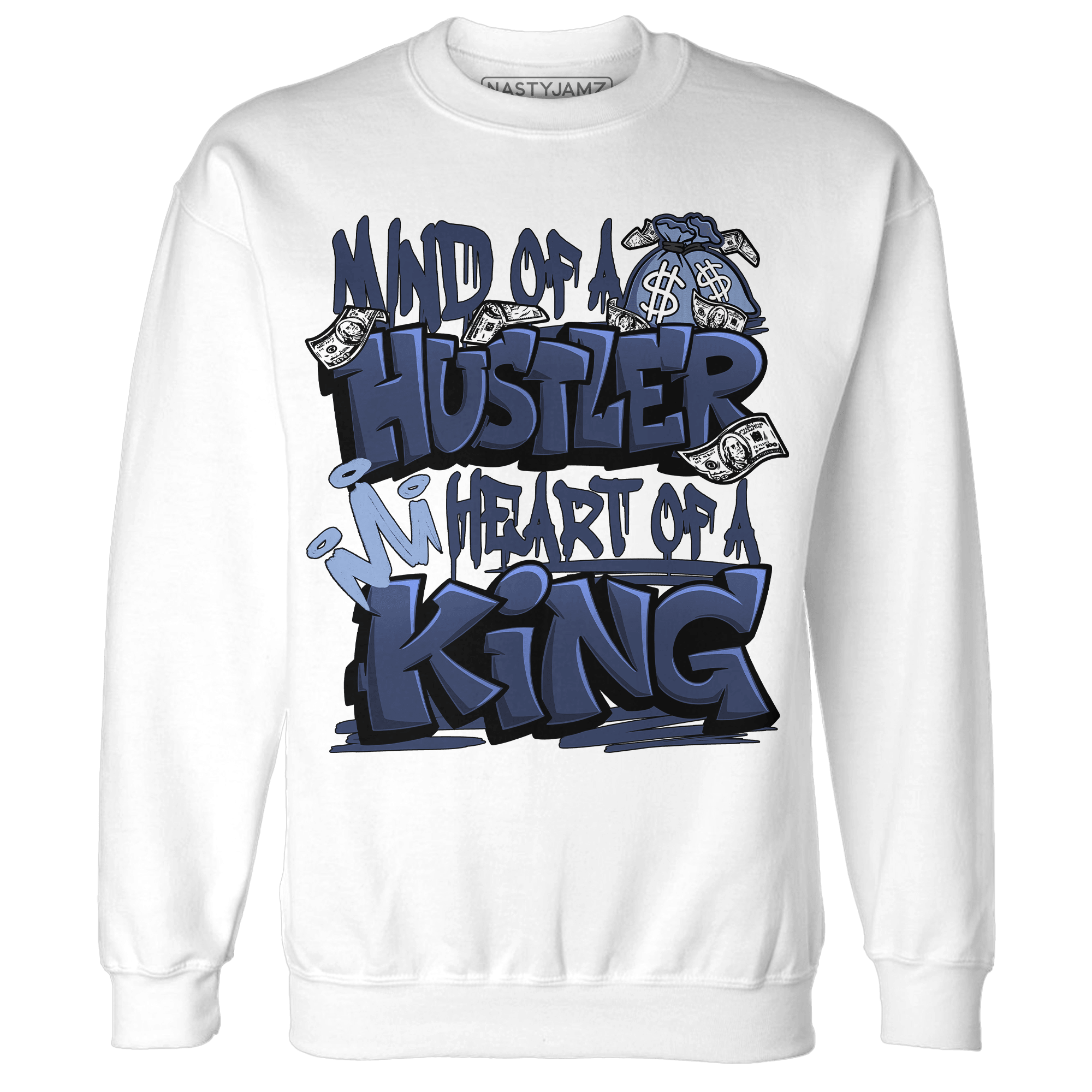 Midnight Navy 5s Sweatshirt Match Hustler Heart King - NastyJamz