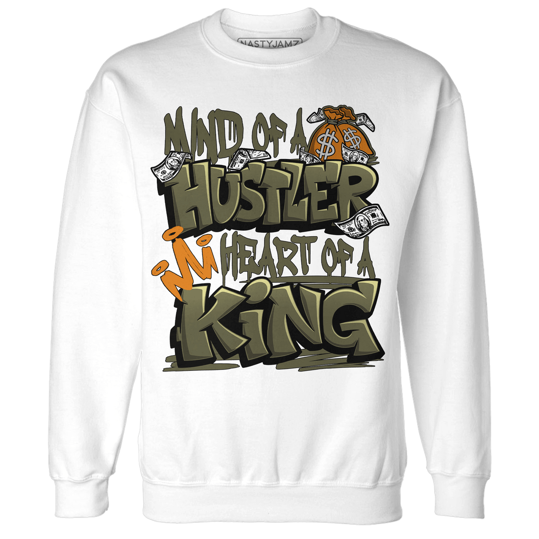 Olive 5s Sweatshirt Match Hustler Heart King - NastyJamz