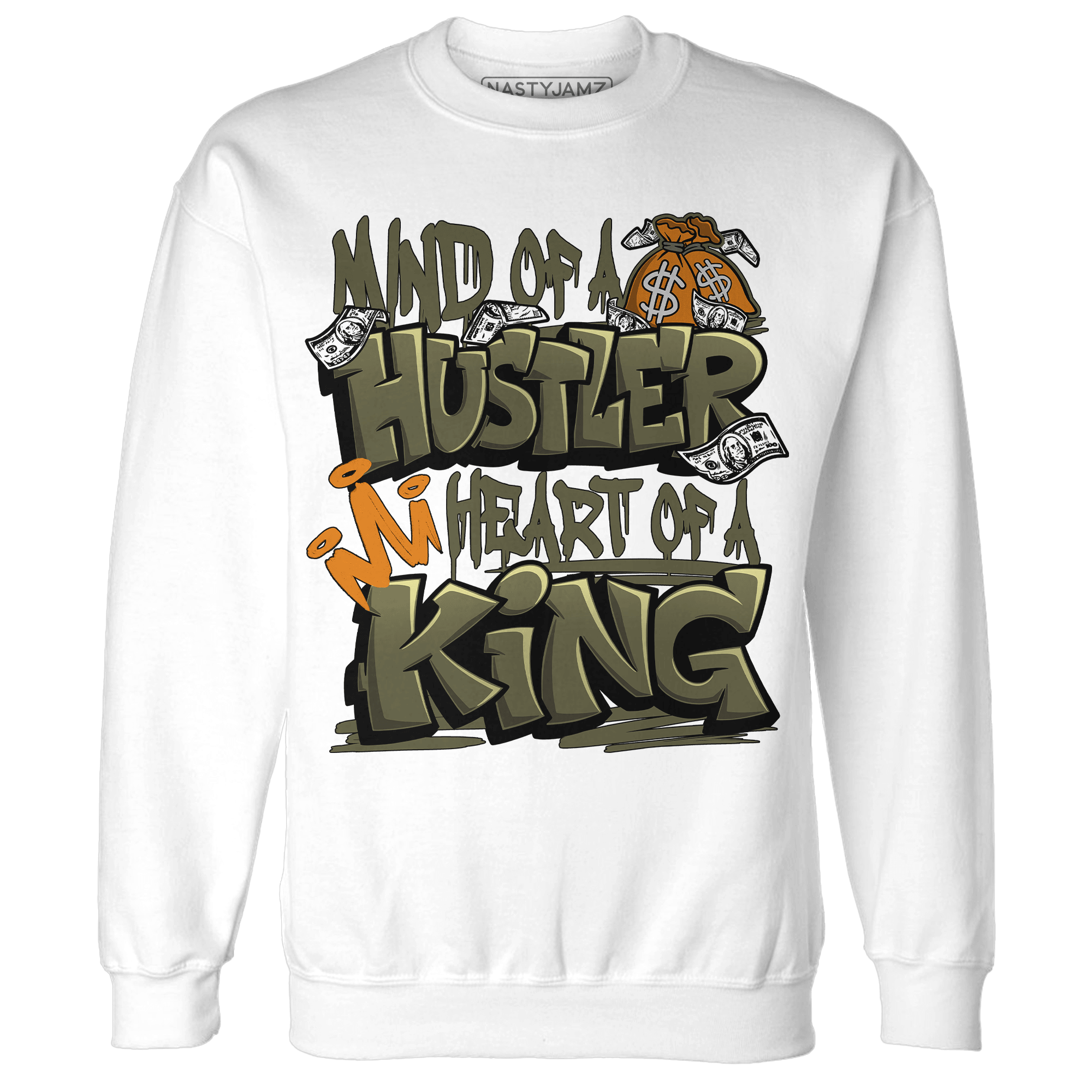 Olive 5s Sweatshirt Match Hustler Heart King - NastyJamz
