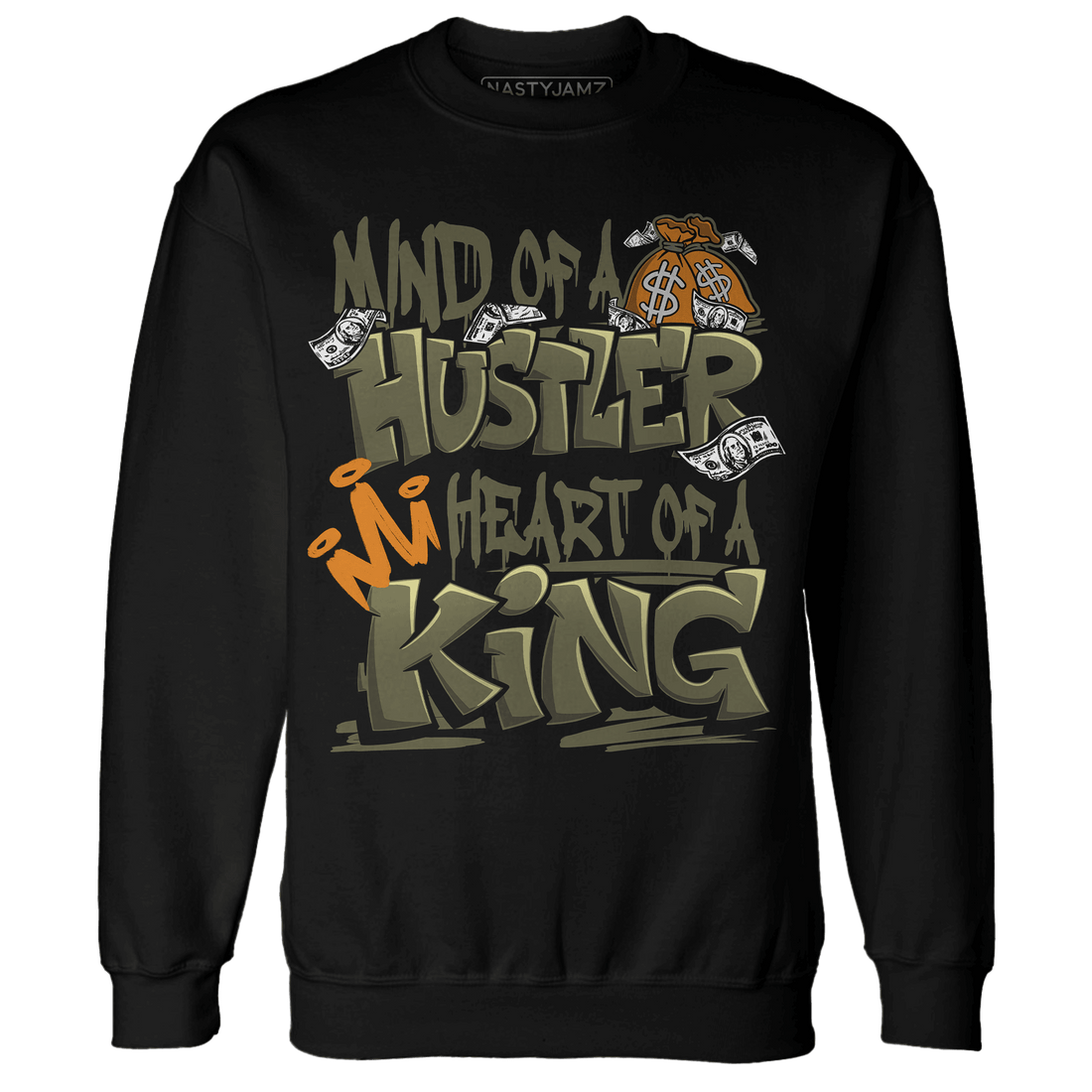 Olive 5s Sweatshirt Match Hustler Heart King - NastyJamz
