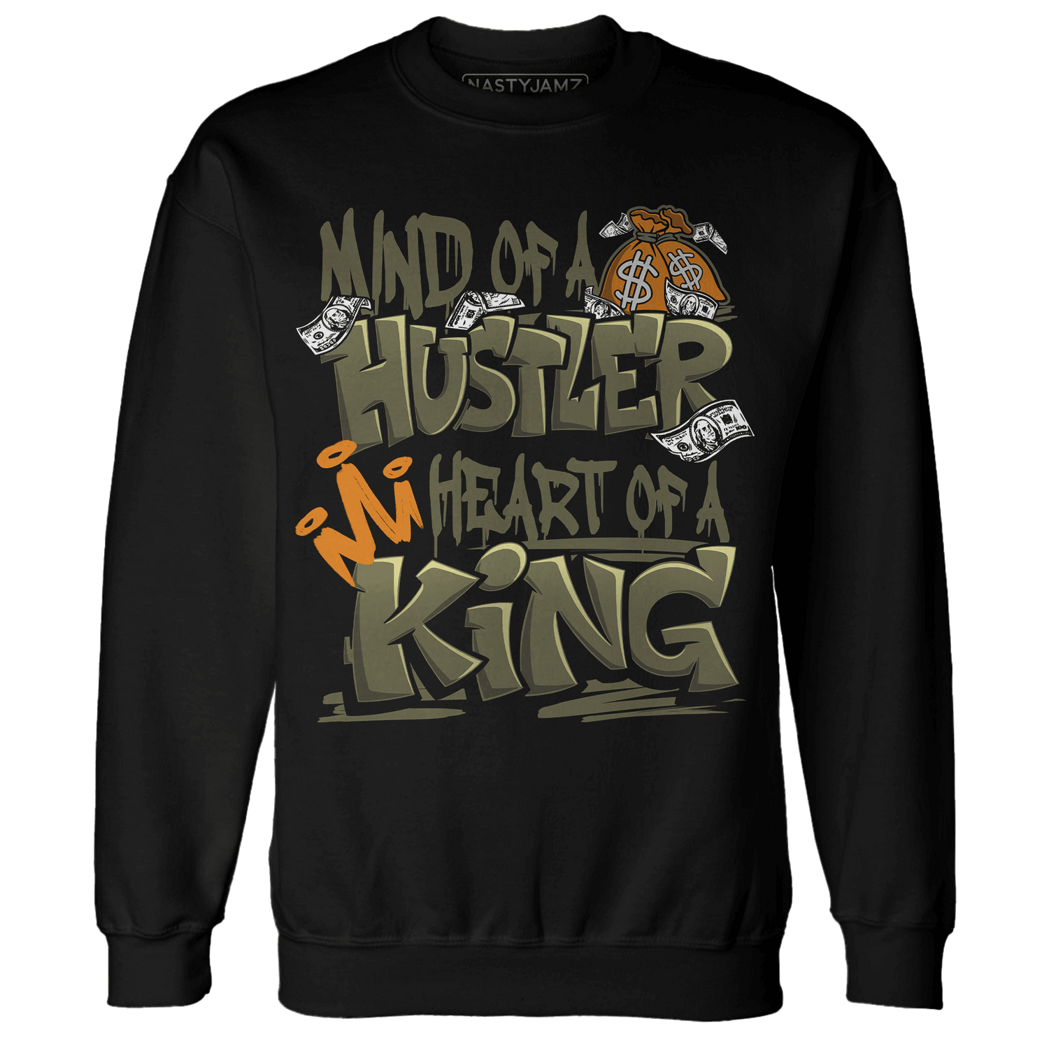 Olive 5s Sweatshirt Match Hustler Heart King - NastyJamz