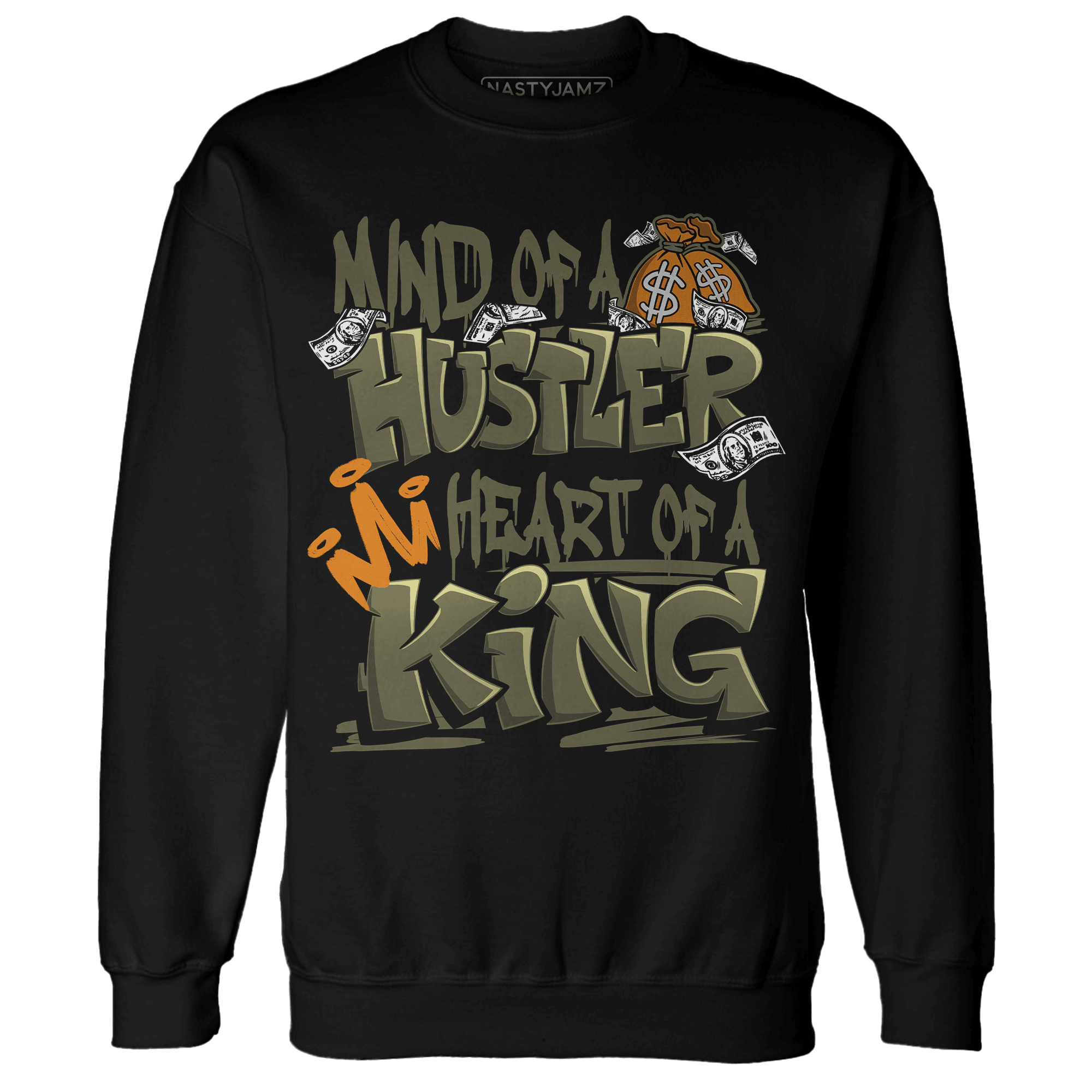 Olive 5s Sweatshirt Match Hustler Heart King - NastyJamz