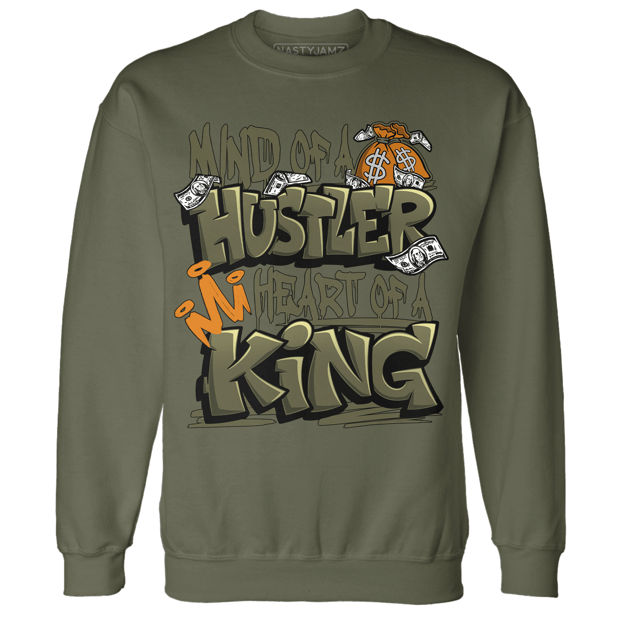 Olive 5s Sweatshirt Match Hustler Heart King - NastyJamz