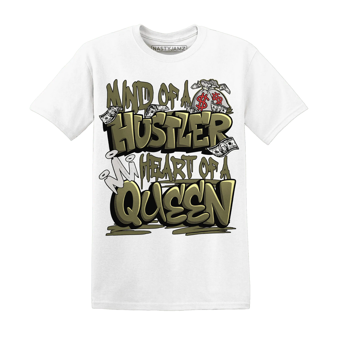 NastyJamz-Medium-Olive-1s-T-Shirt-Match-Hustler-Heart-Queen