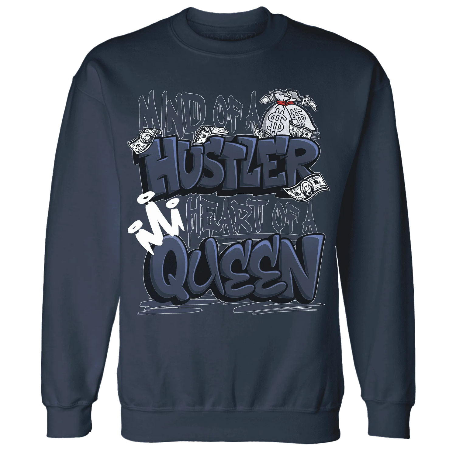White-Navy-6s-Sweatshirt-Match-Hustler-Heart-Queen
