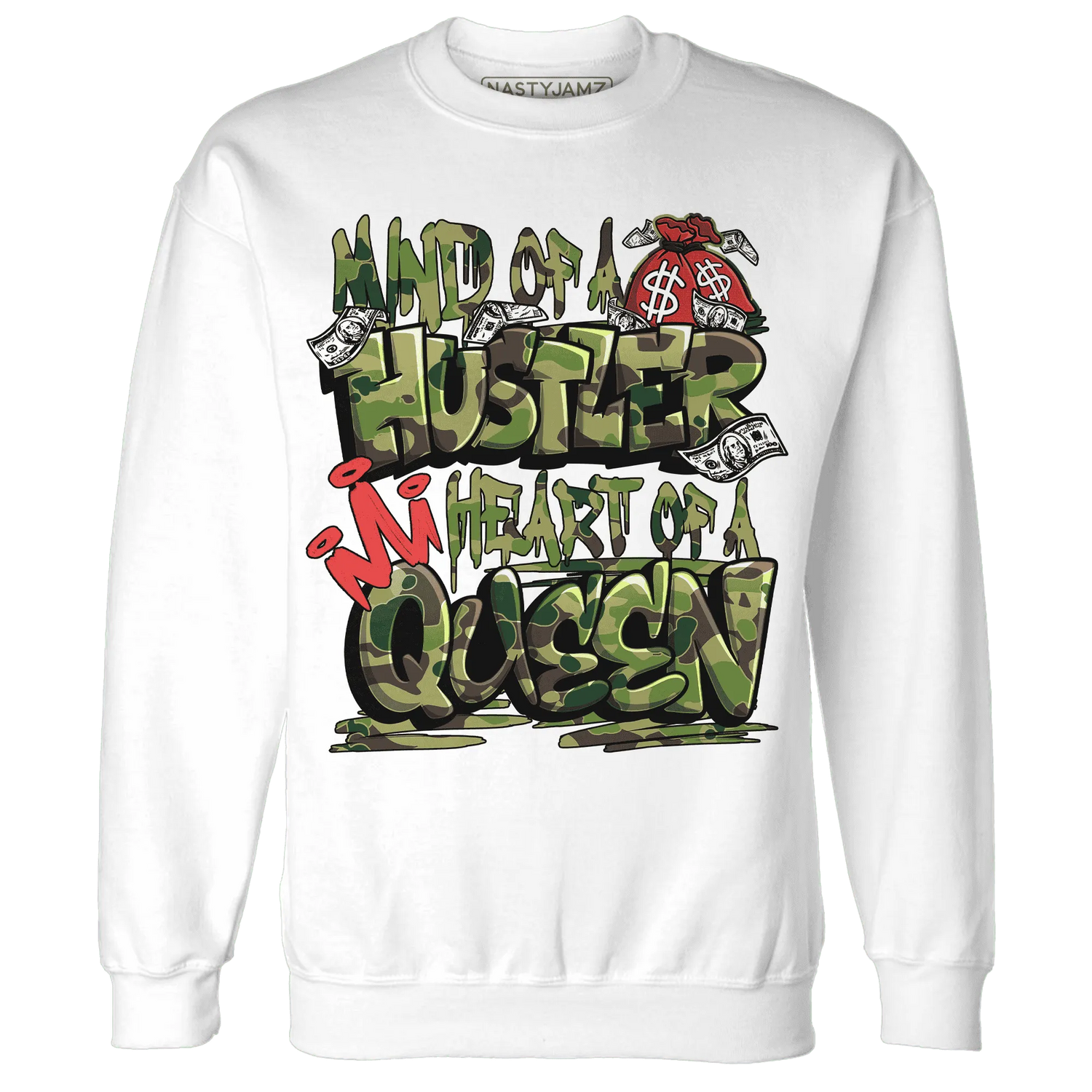AM-90-Dark-Sage-Solar-Red-NastyJamz-Sweatshirt-Match-Hustler-Heart-Queen