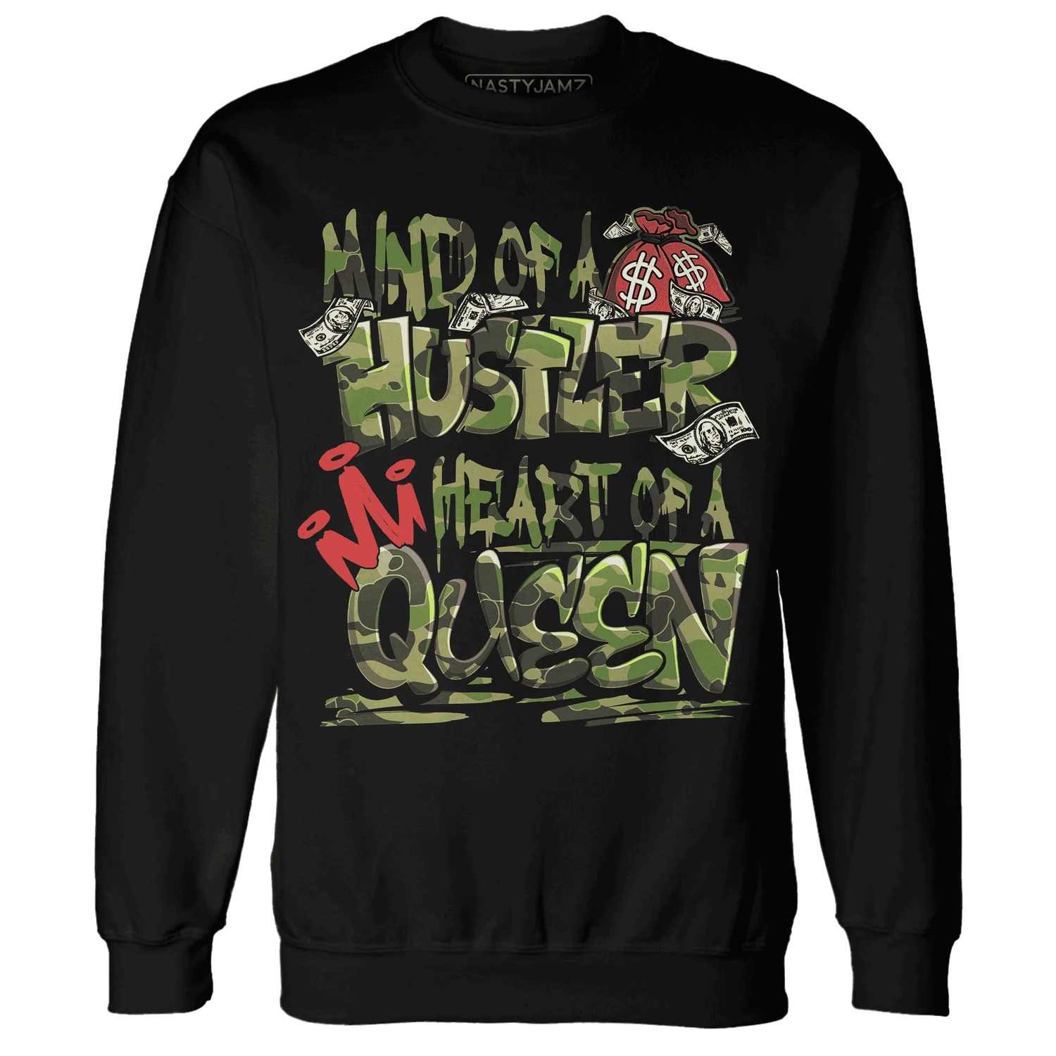 AM-90-Dark-Sage-Solar-Red-NastyJamz-Sweatshirt-Match-Hustler-Heart-Queen