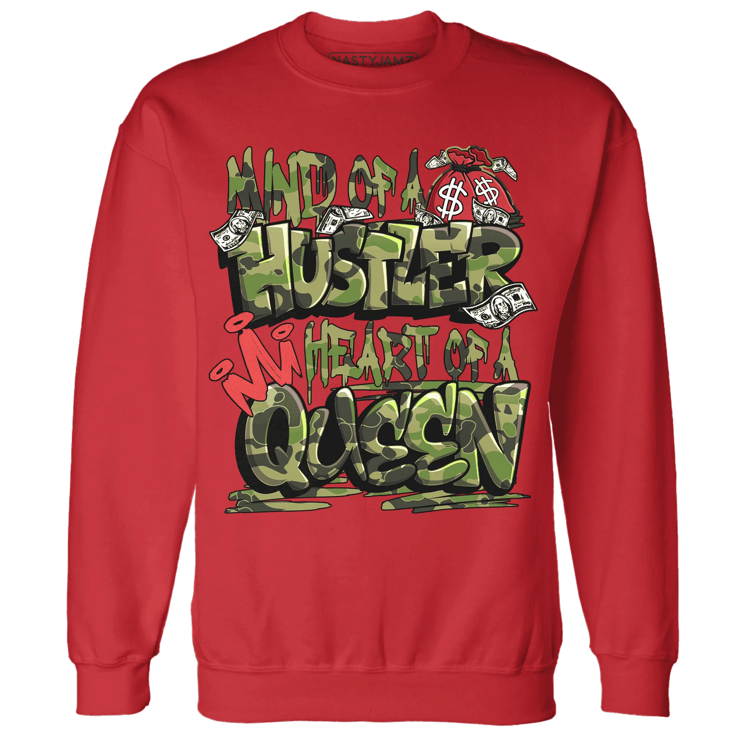 AM-90-Dark-Sage-Solar-Red-NastyJamz-Sweatshirt-Match-Hustler-Heart-Queen