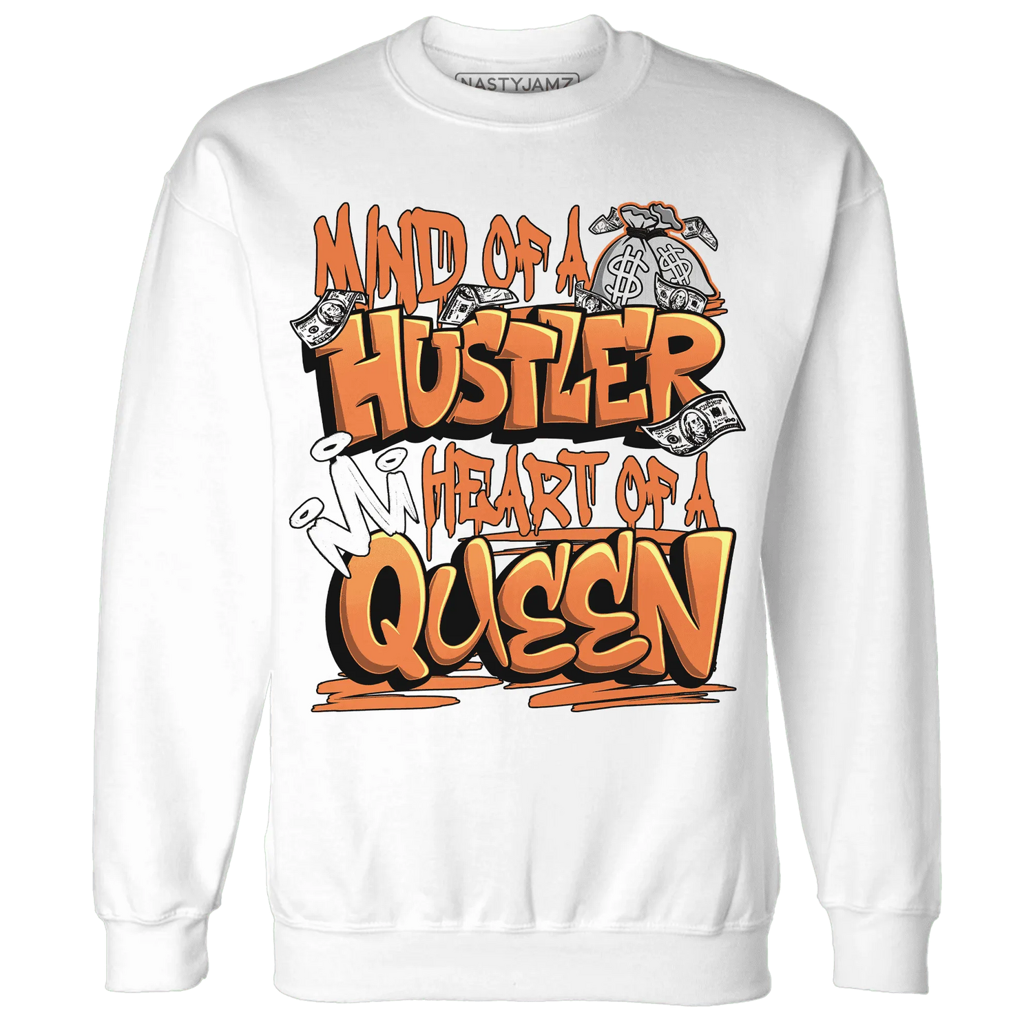 NastyJamz-AM-TW-White-Orange-Sweatshirt-Match-Hustler-Heart-Queen