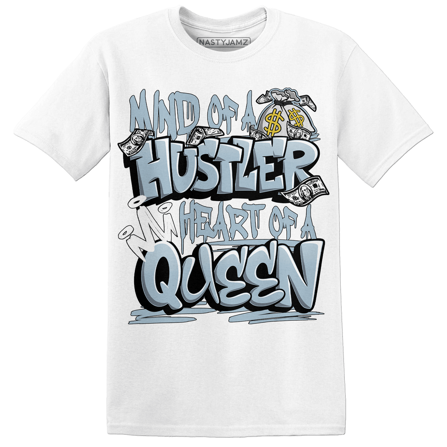 Blue Grey 13s T Shirt Match Hustler Heart Queen - NastyJamz