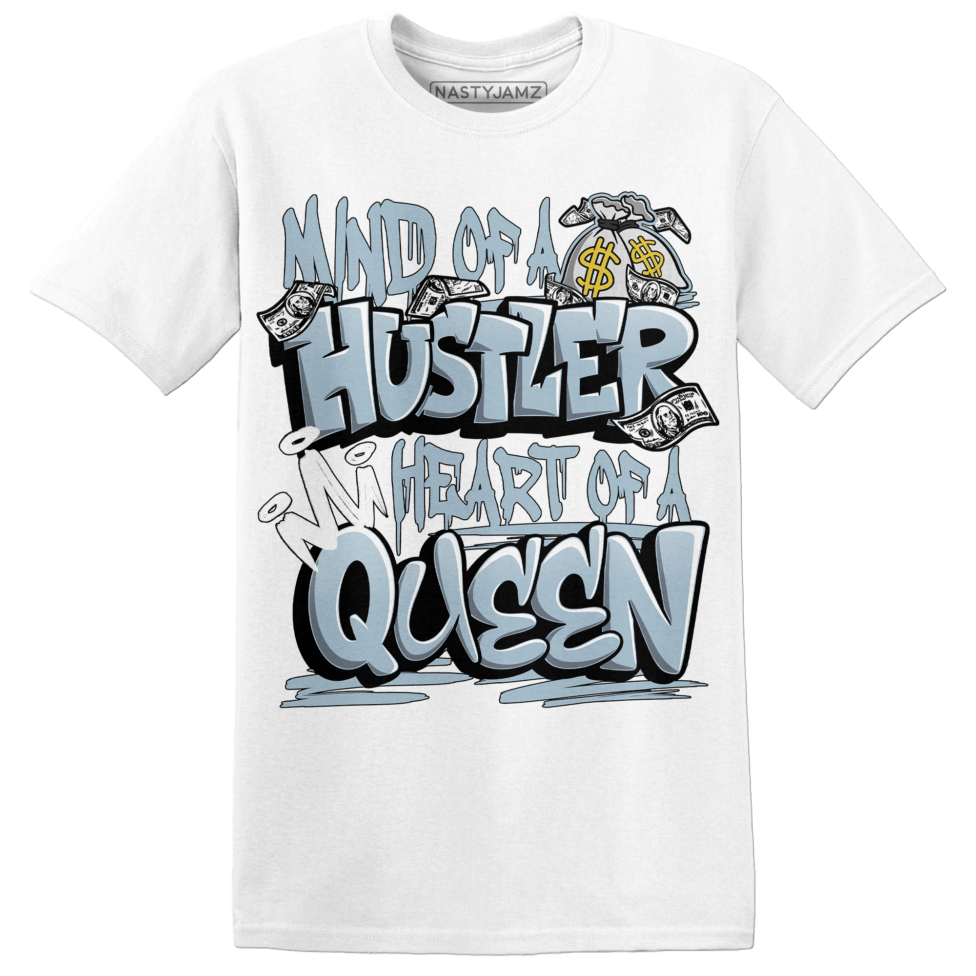 Blue Grey 13s T Shirt Match Hustler Heart Queen - NastyJamz