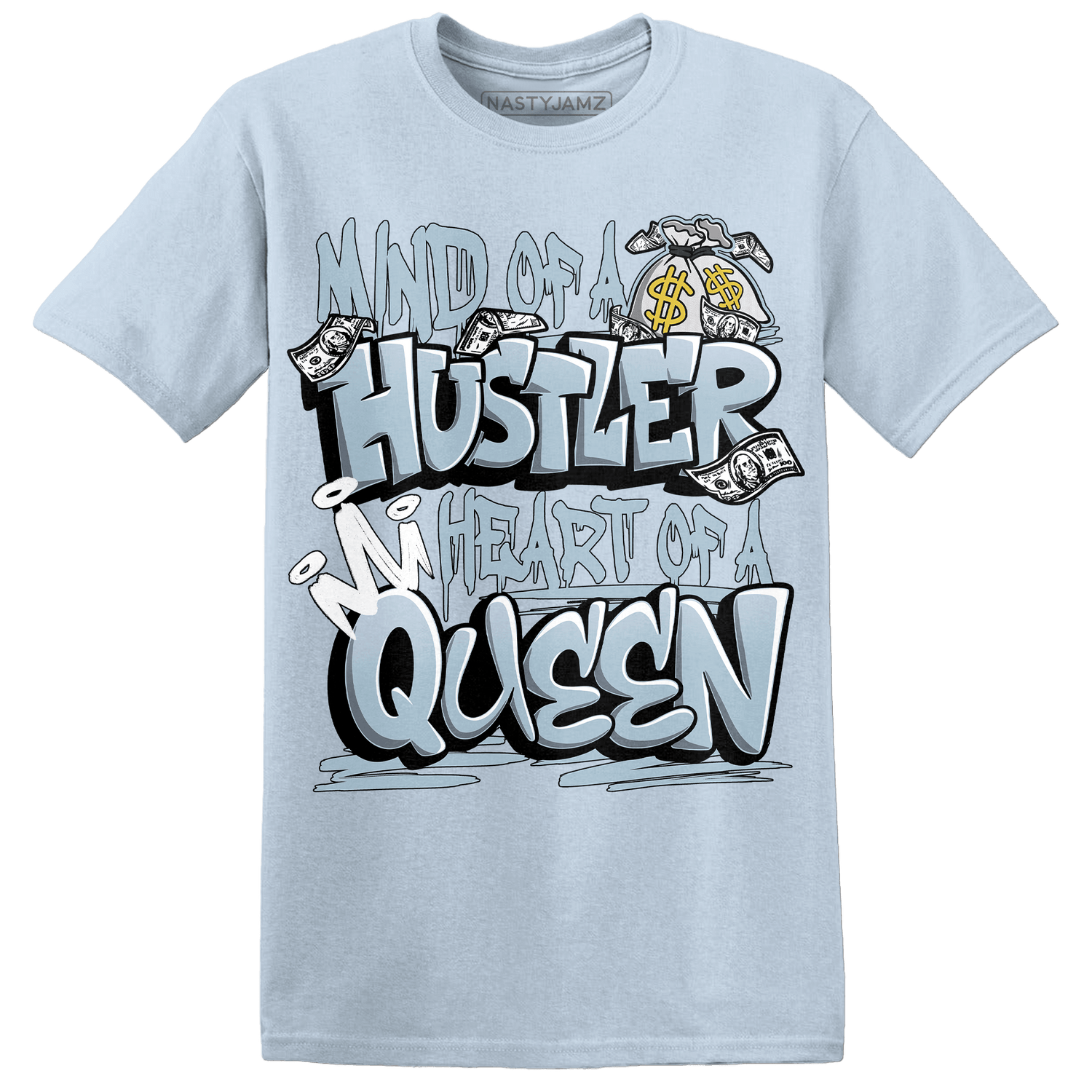 Blue Grey 13s T Shirt Match Hustler Heart Queen - NastyJamz