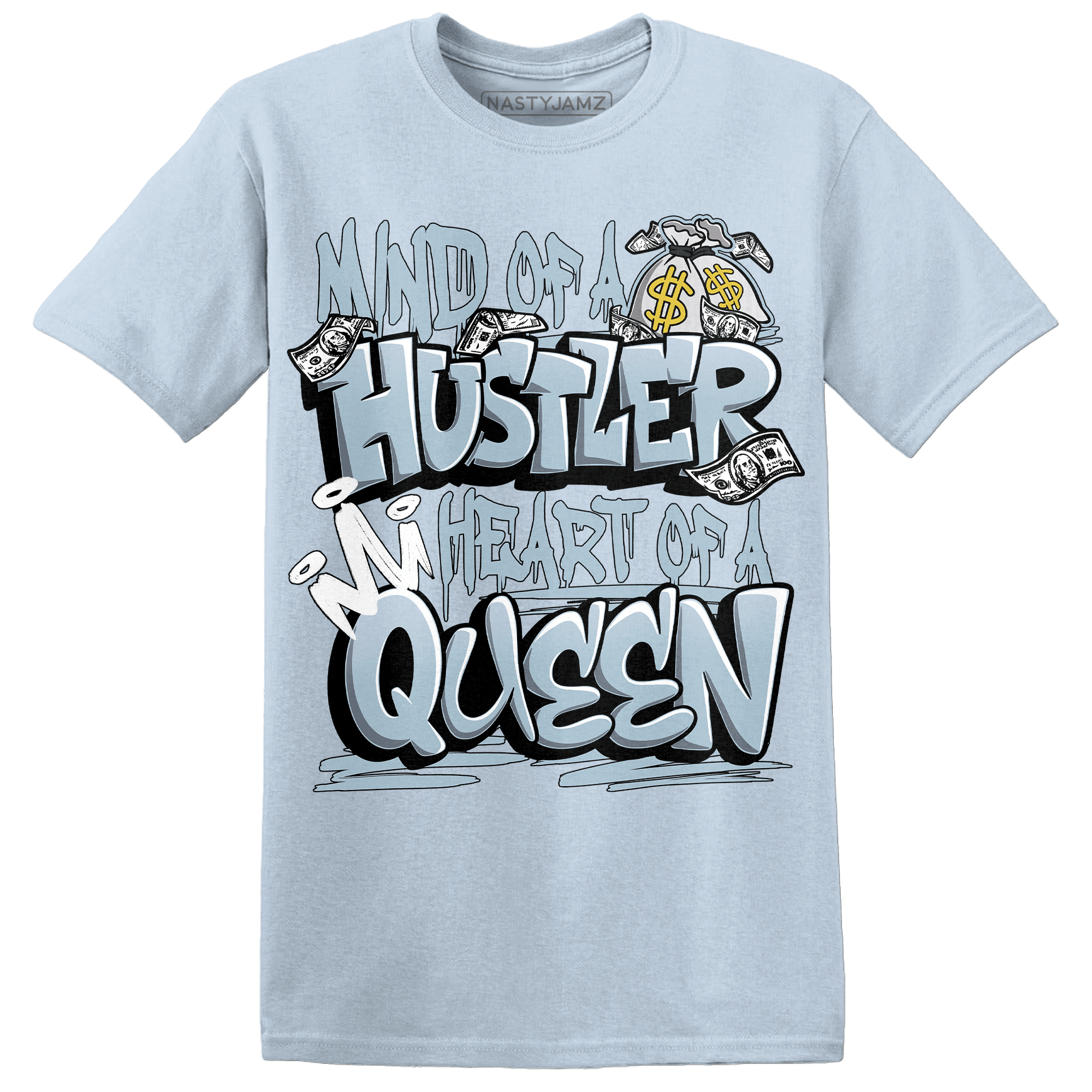 Blue Grey 13s T Shirt Match Hustler Heart Queen - NastyJamz