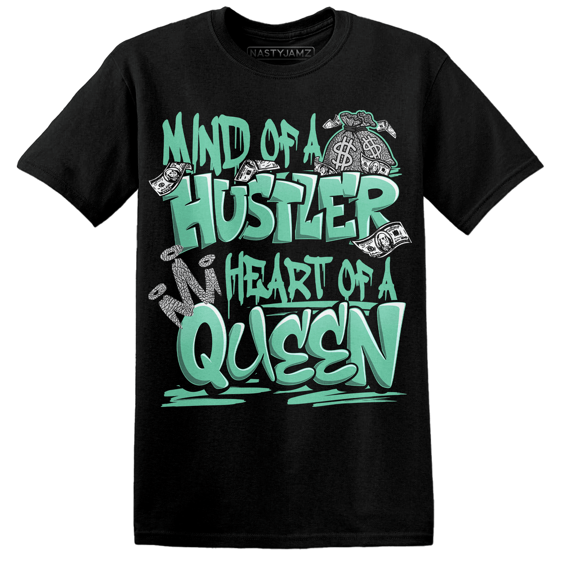 Green Glow 3s T Shirt Match Hustler Heart Queen - NastyJamz