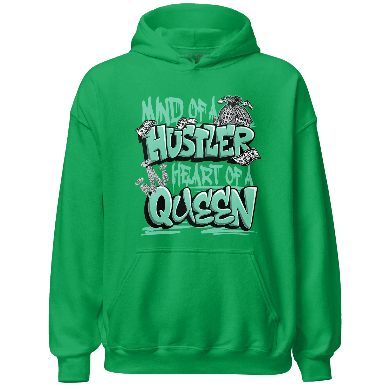 Green Glow 3s Hoodie Match Hustler Heart Queen - NastyJamz