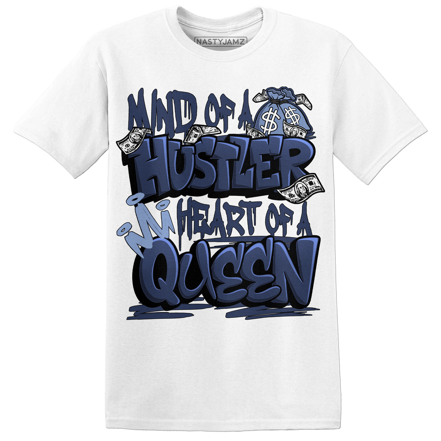 Midnight Navy 5s T Shirt Match Hustler Heart Queen - NastyJamz