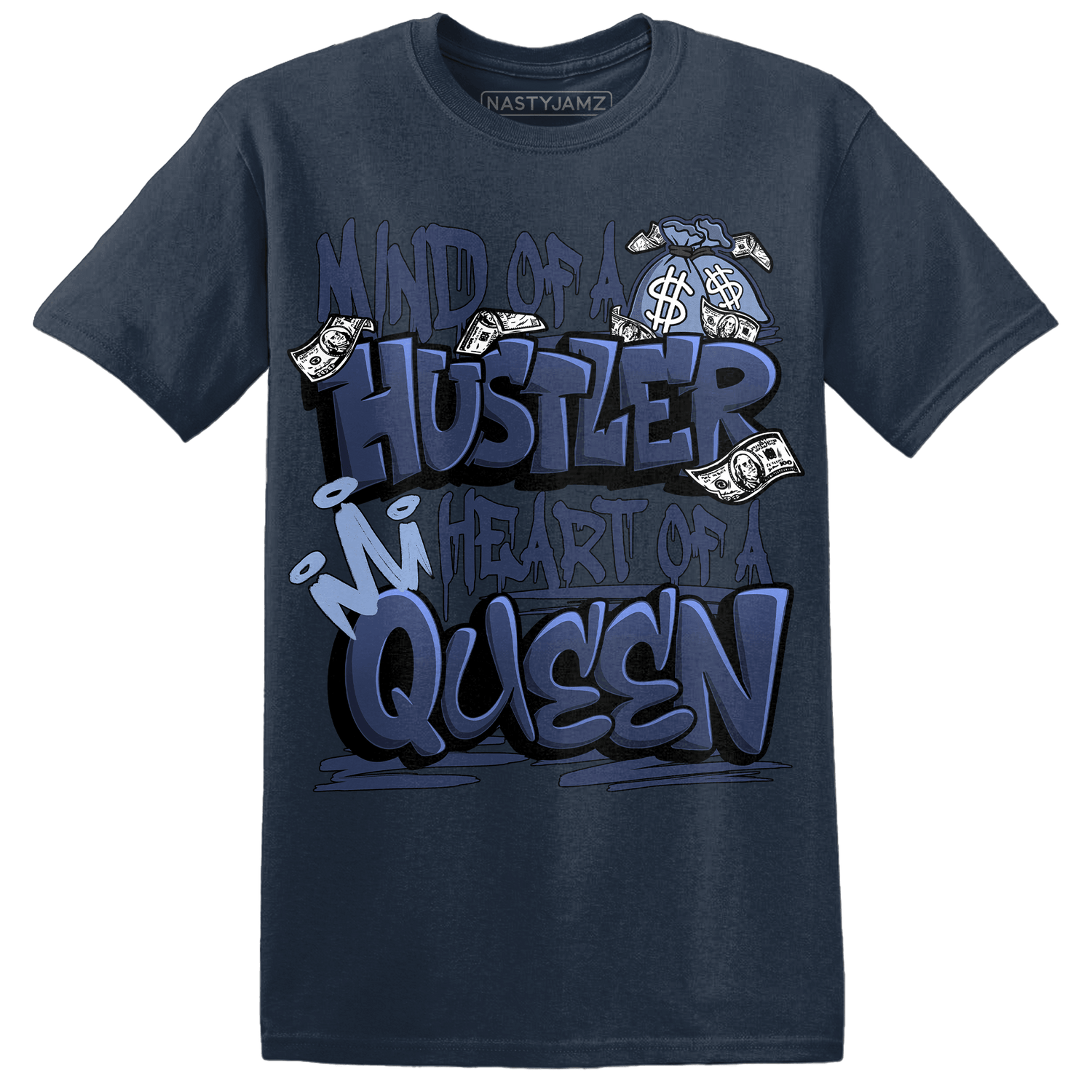 Midnight Navy 5s T Shirt Match Hustler Heart Queen - NastyJamz