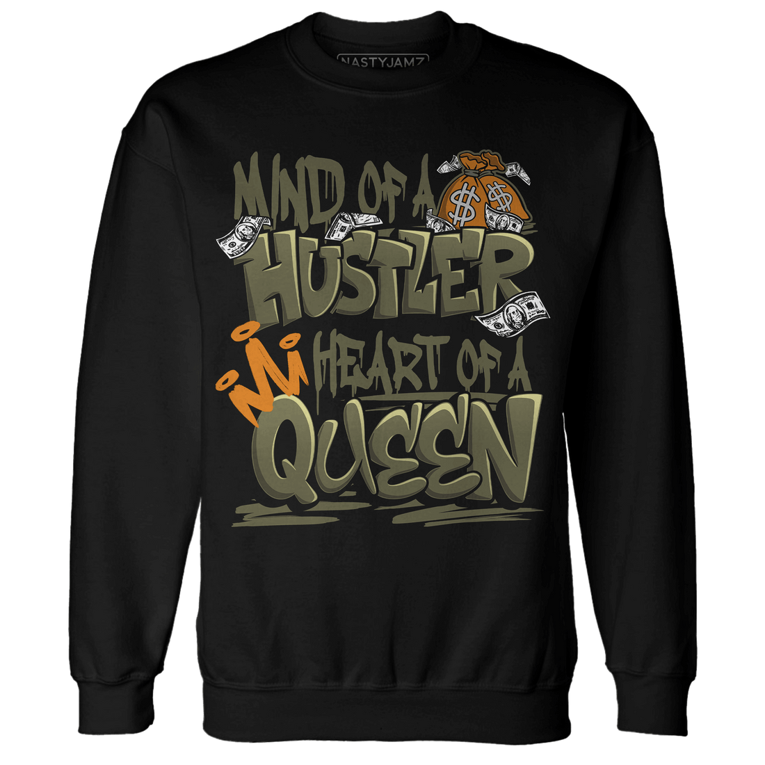 Olive 5s Sweatshirt Match Hustler Heart Queen - NastyJamz