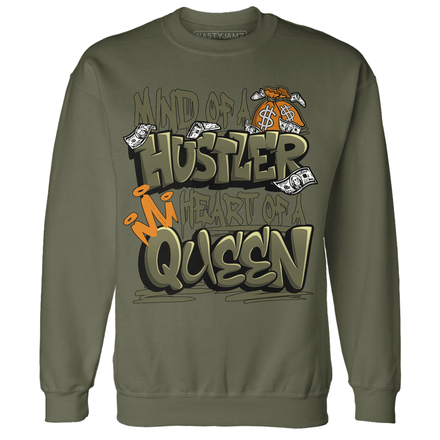 Olive 5s Sweatshirt Match Hustler Heart Queen - NastyJamz